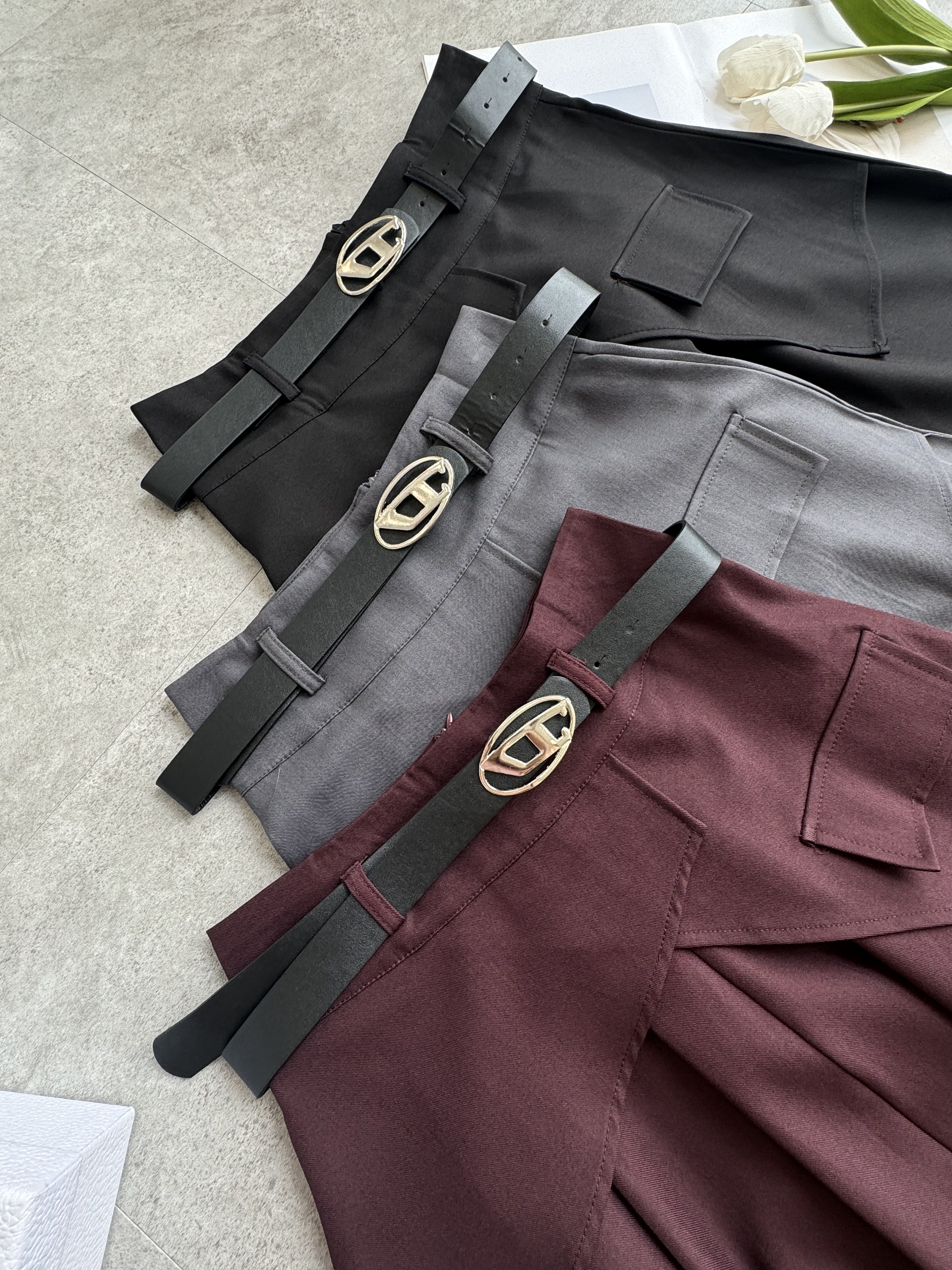 帅气设计感假两件裙-腰带