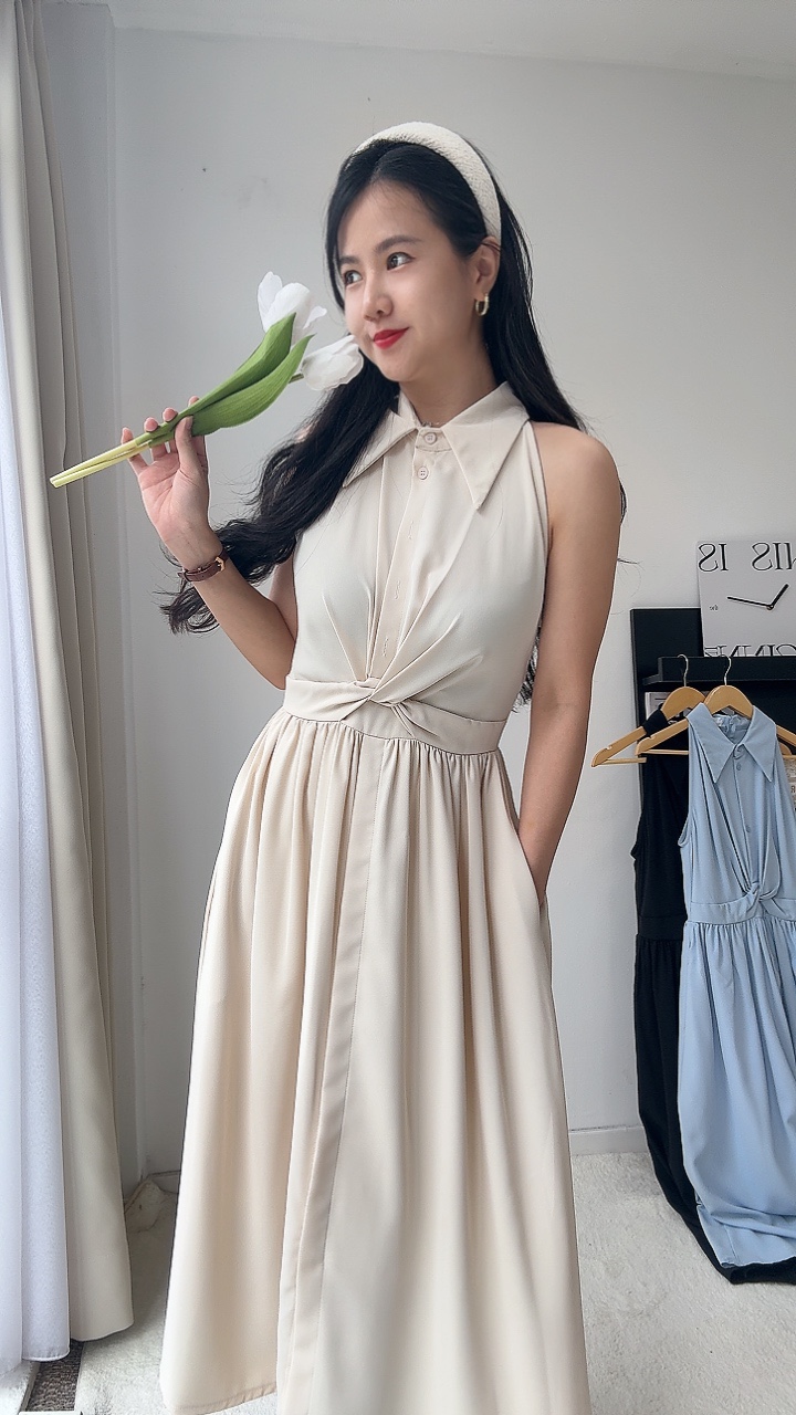 气质挂脖无袖连衣裙