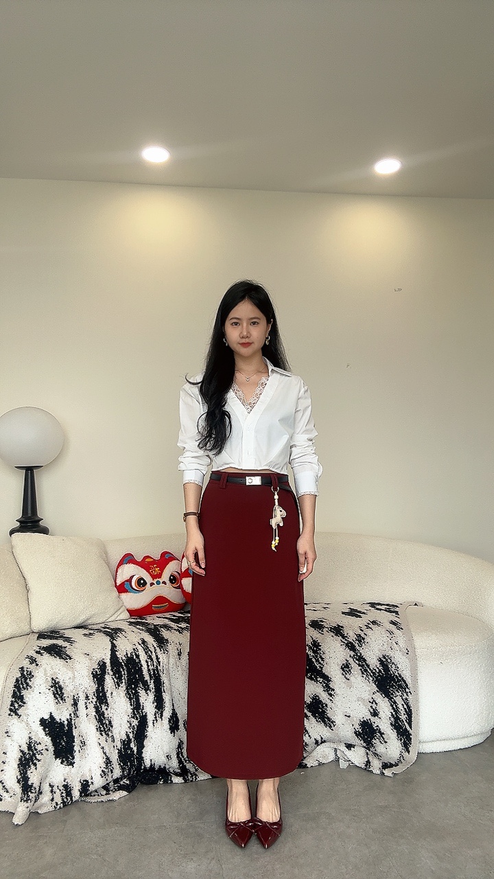 小马吊坠腰带西装长裙