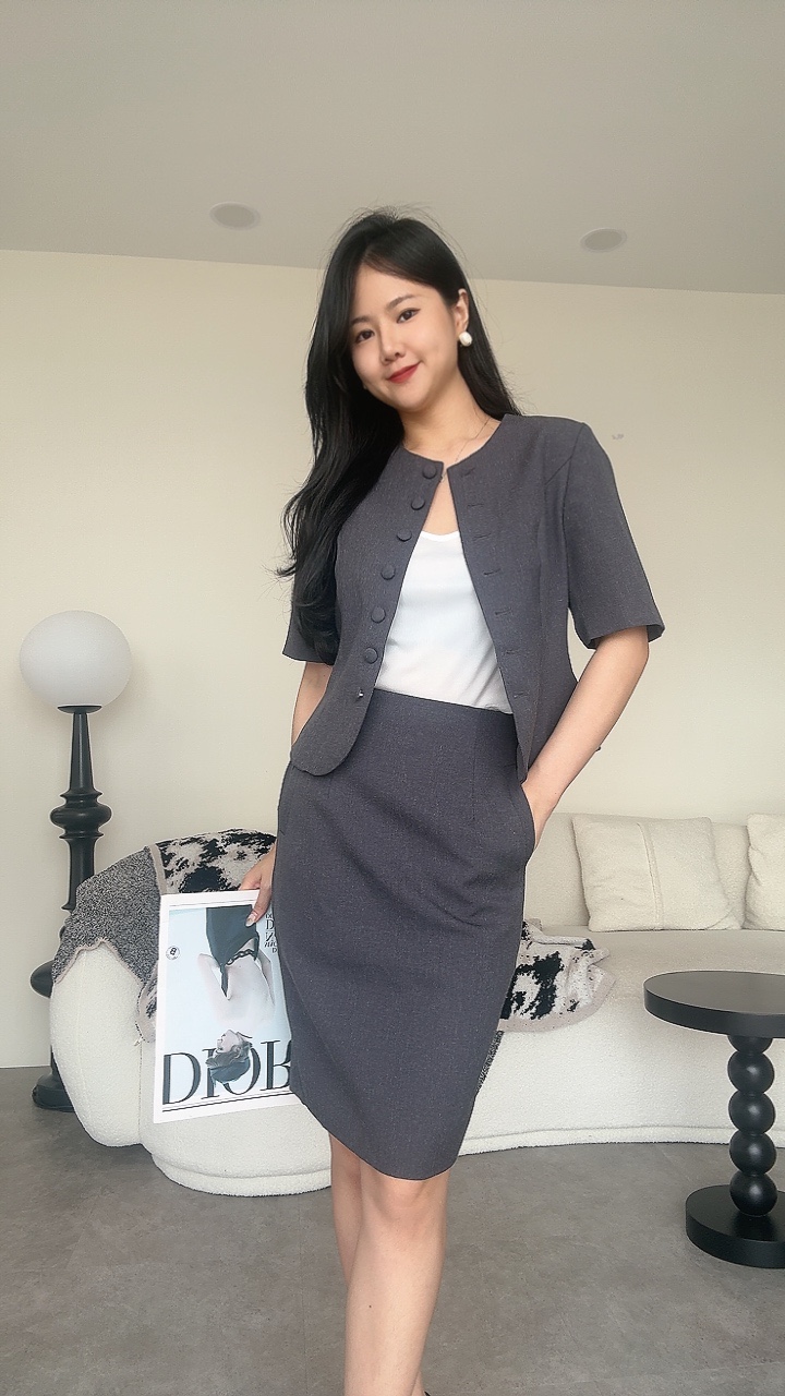 <EL高级系列>高级麻5分Pencil Skirt