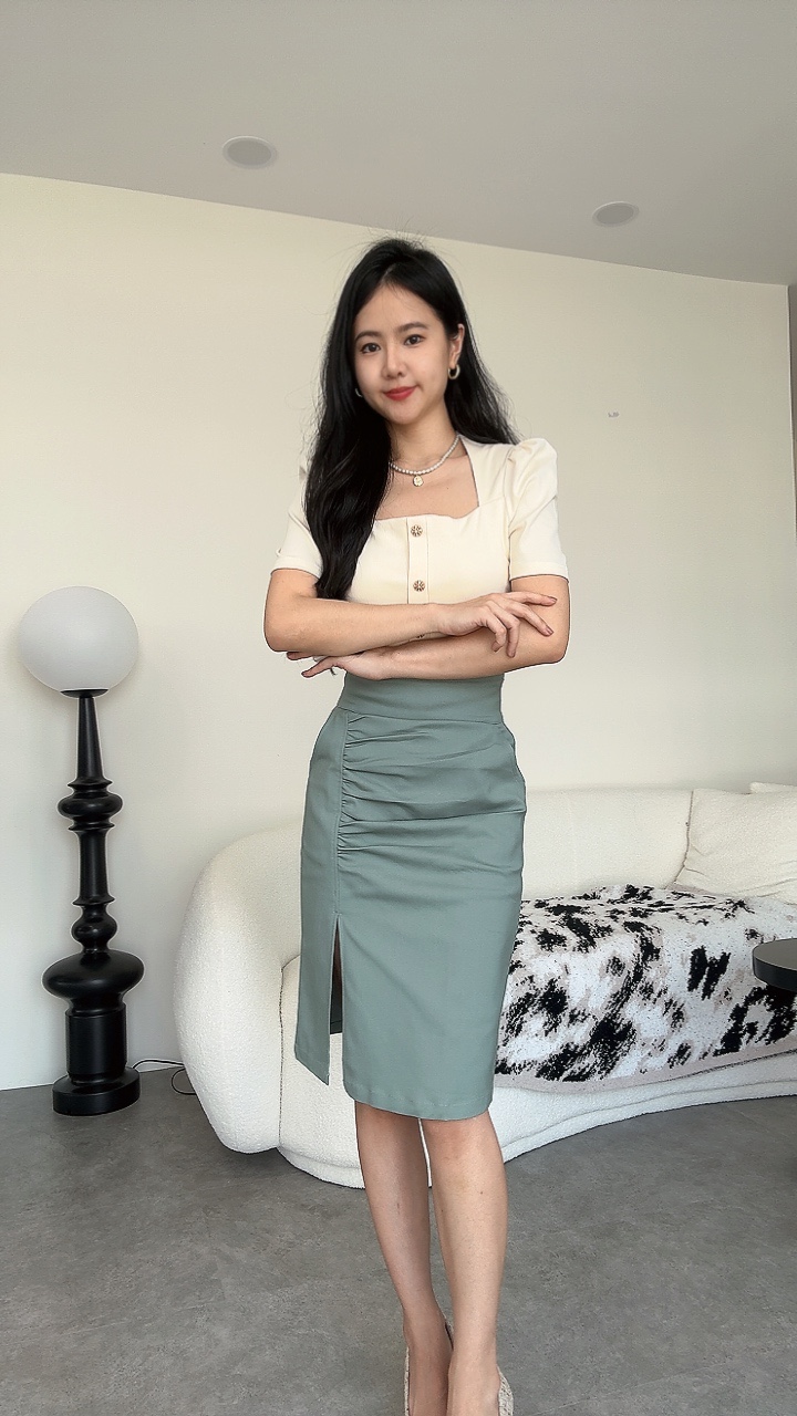 修腹皱褶Pencil Skirt