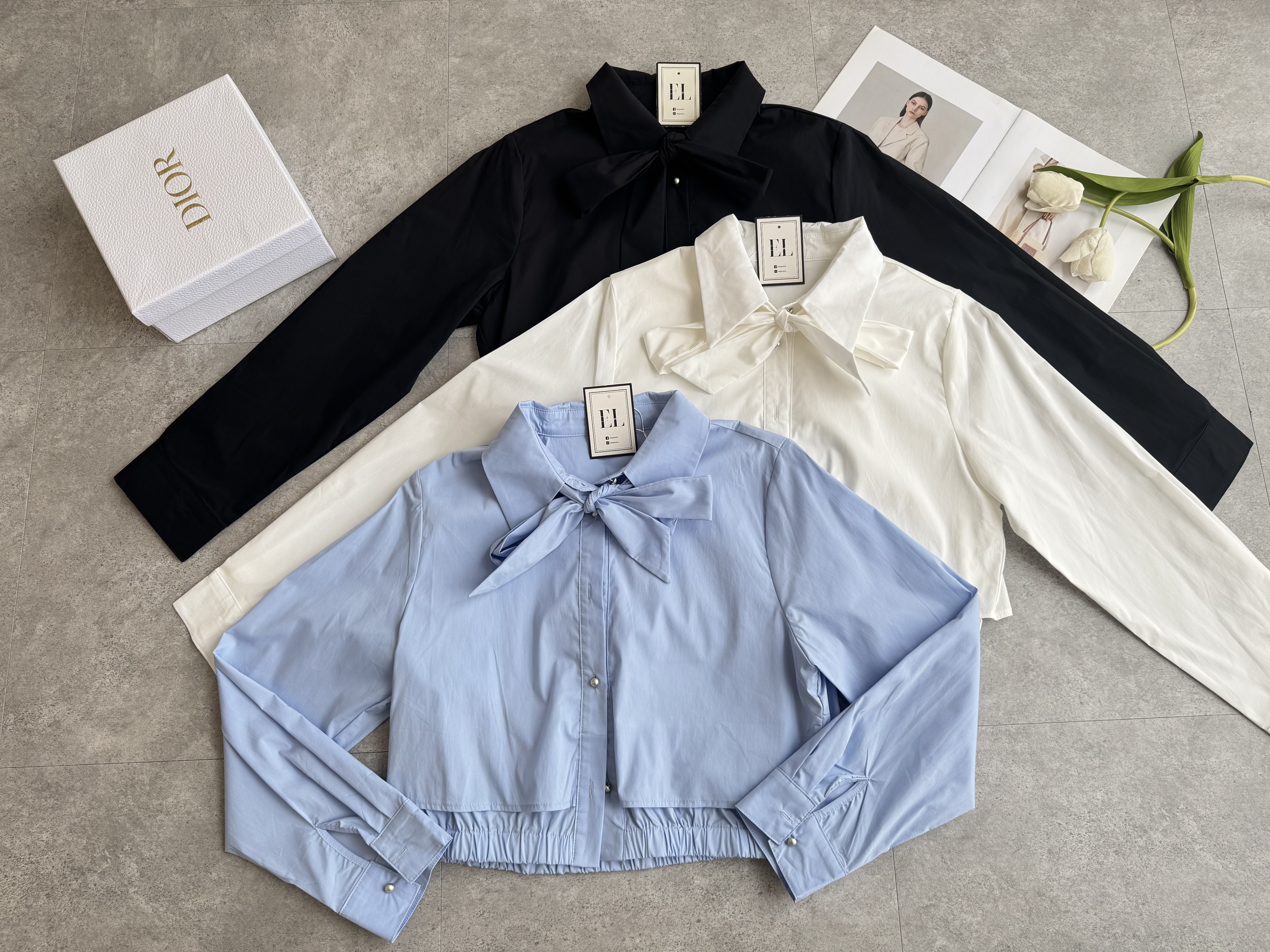 假两件内收腰蝴蝶结衬衫