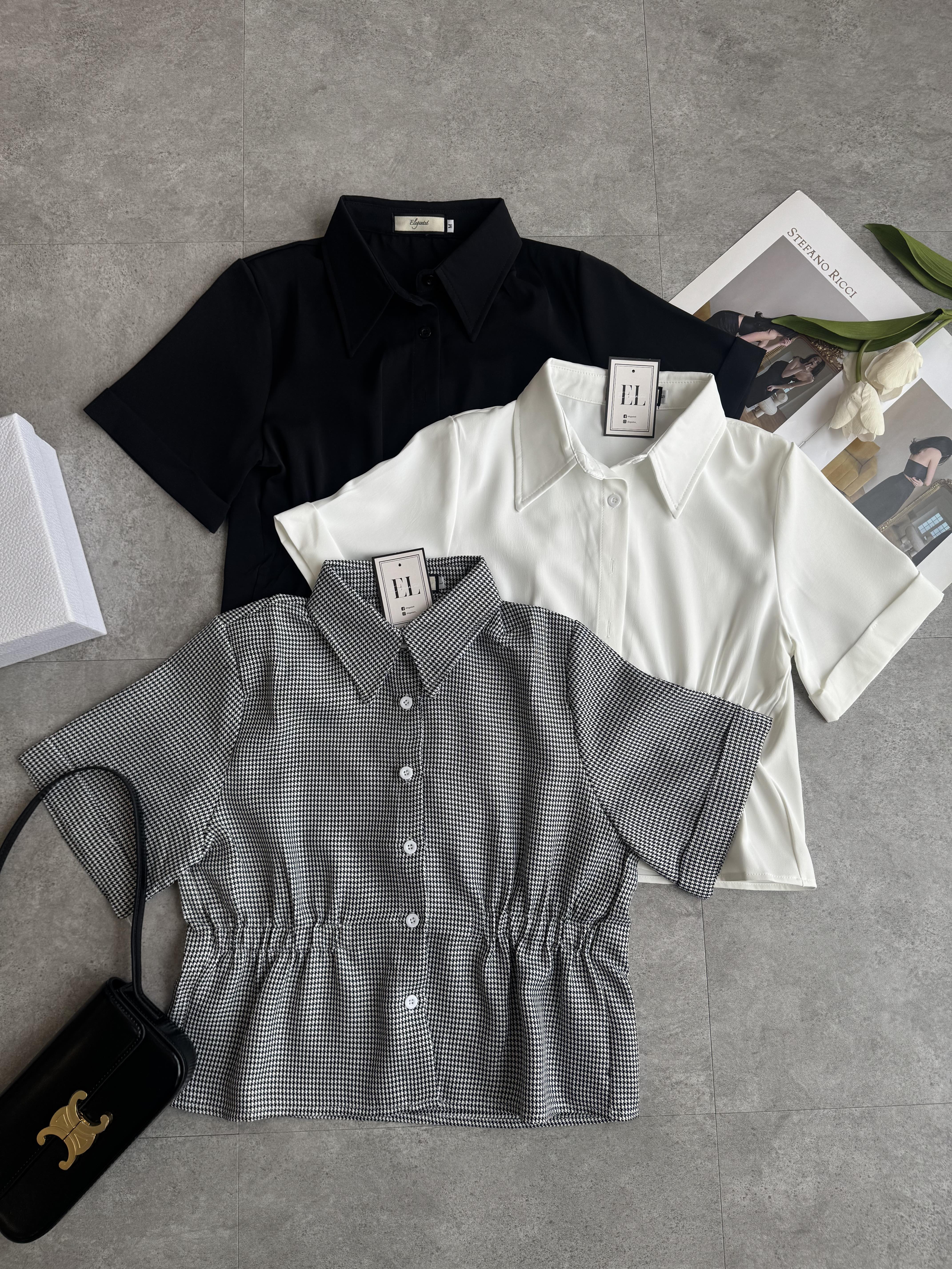 滑面收腰卷袖衬衫