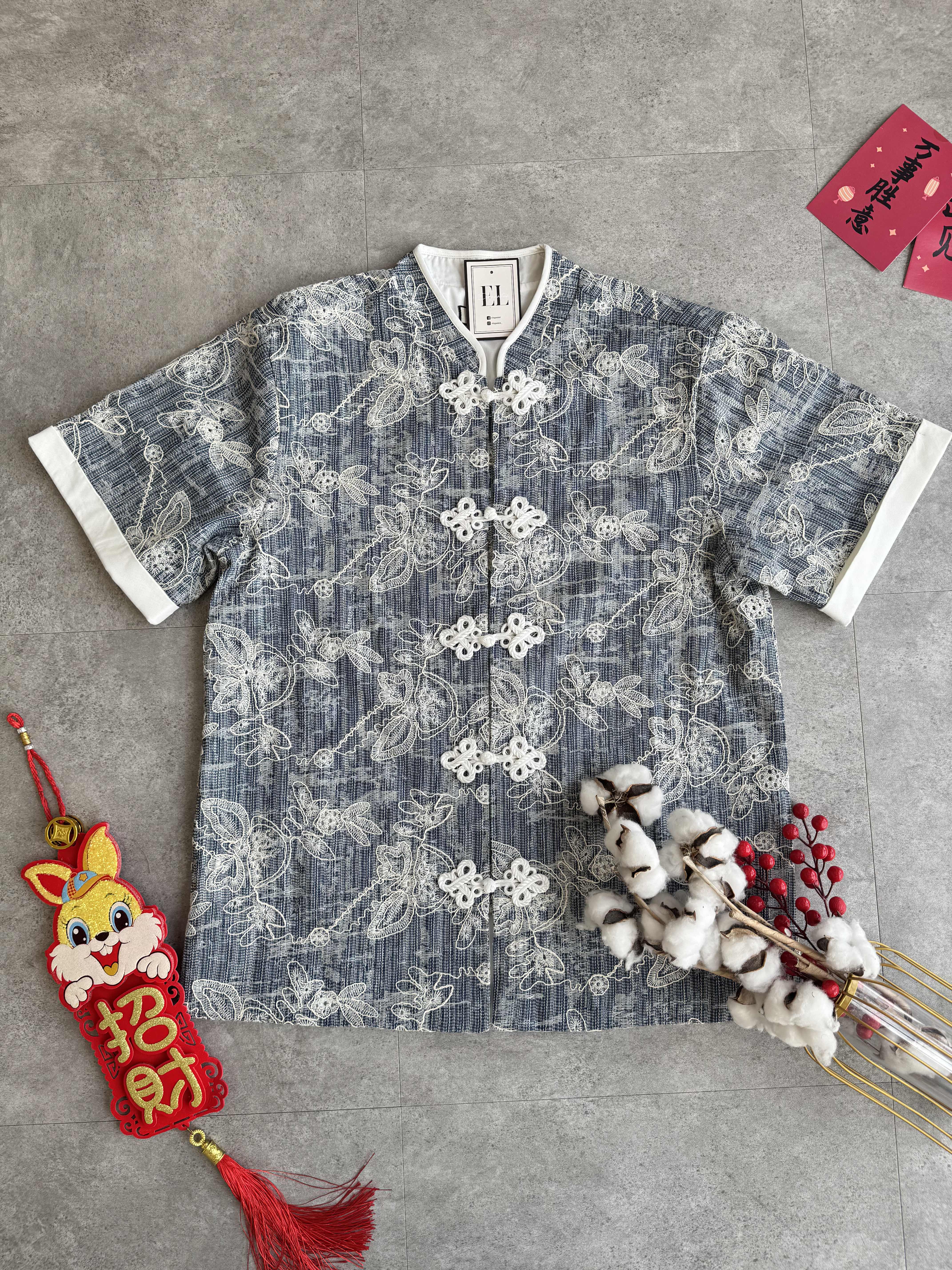 (BO-DEC)《情侣-男》 Dior Inspired牛仔刺绣唐装