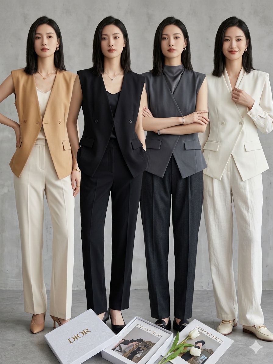 长版西装交叉2钮马甲