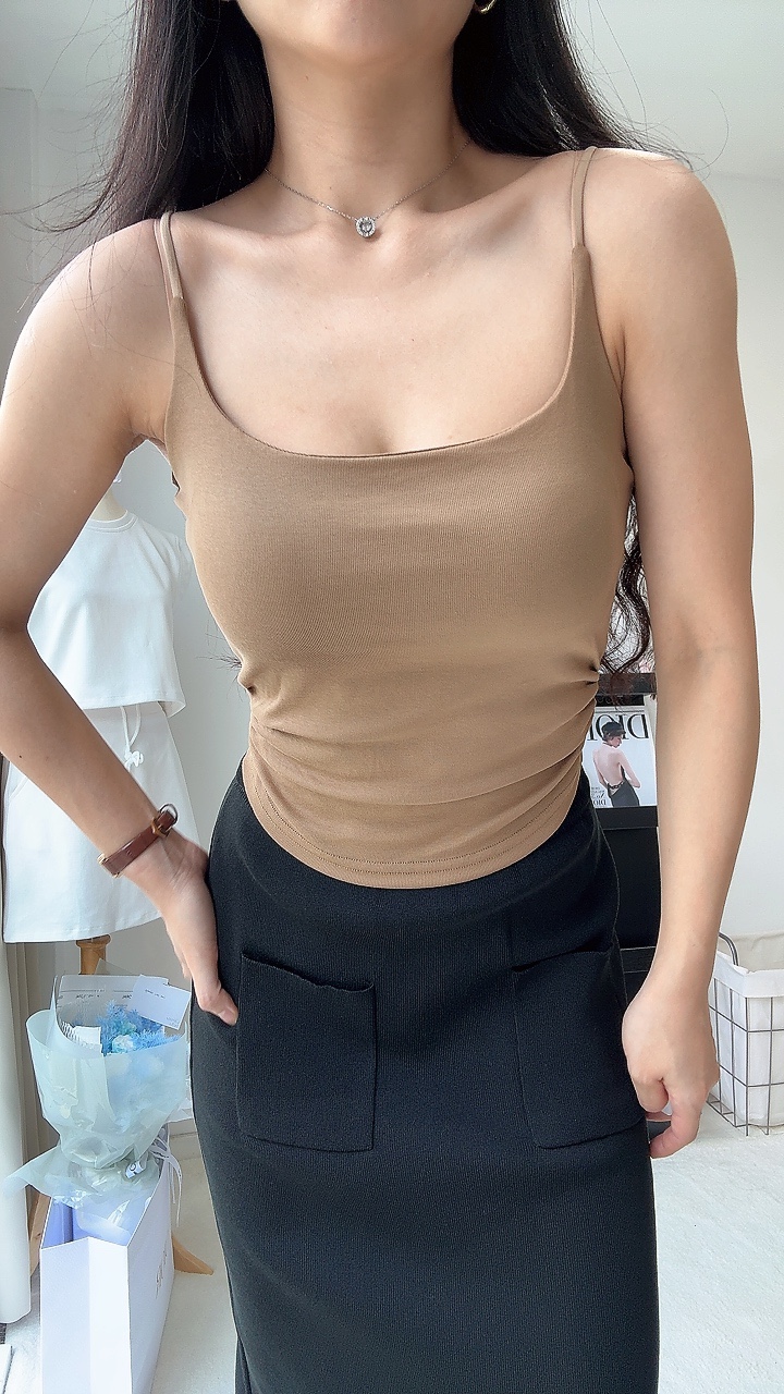收腰皱褶吊带背心