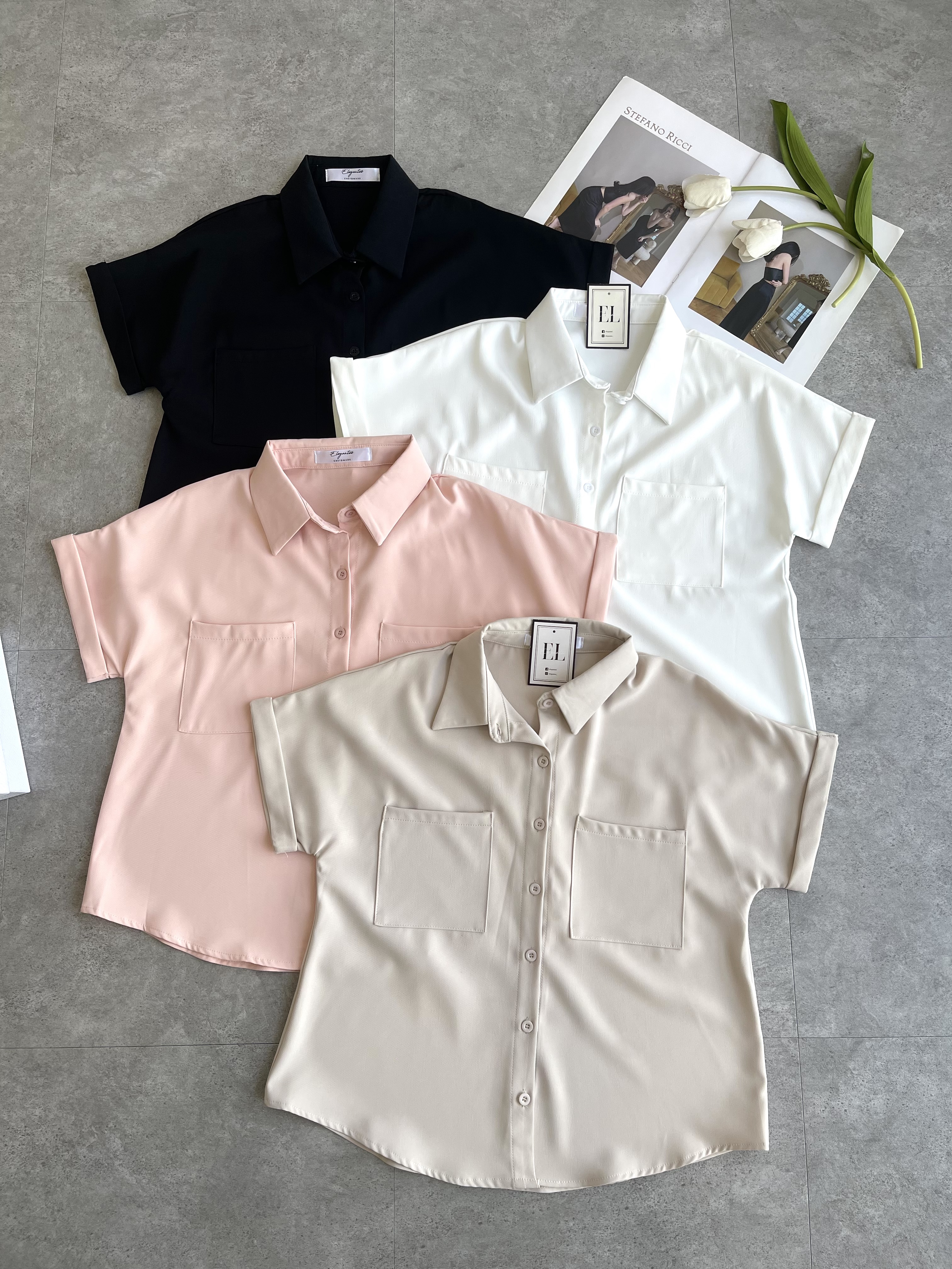 NEW滑面卷袖宽衬衫