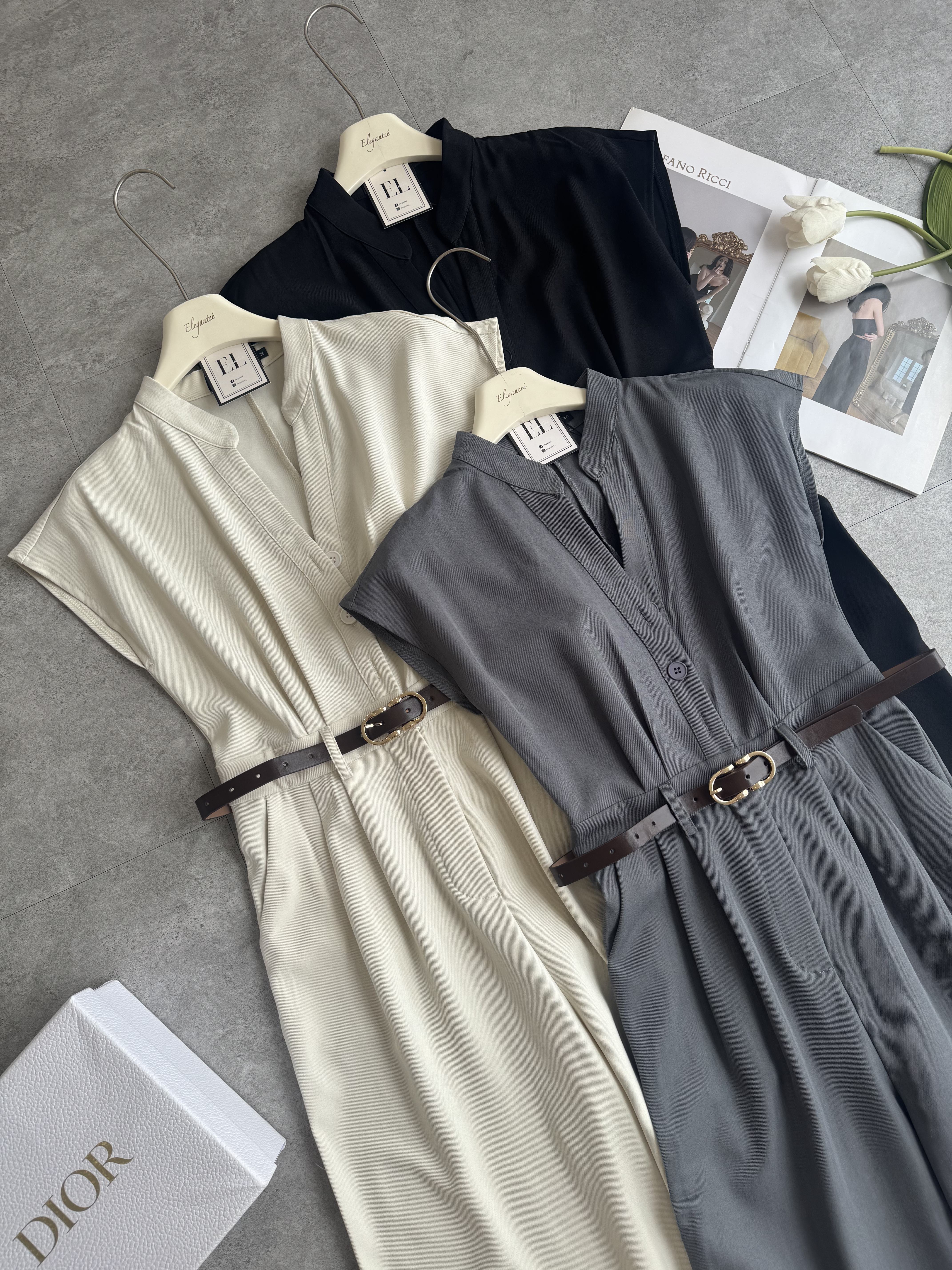 立领过肩长裤连体装