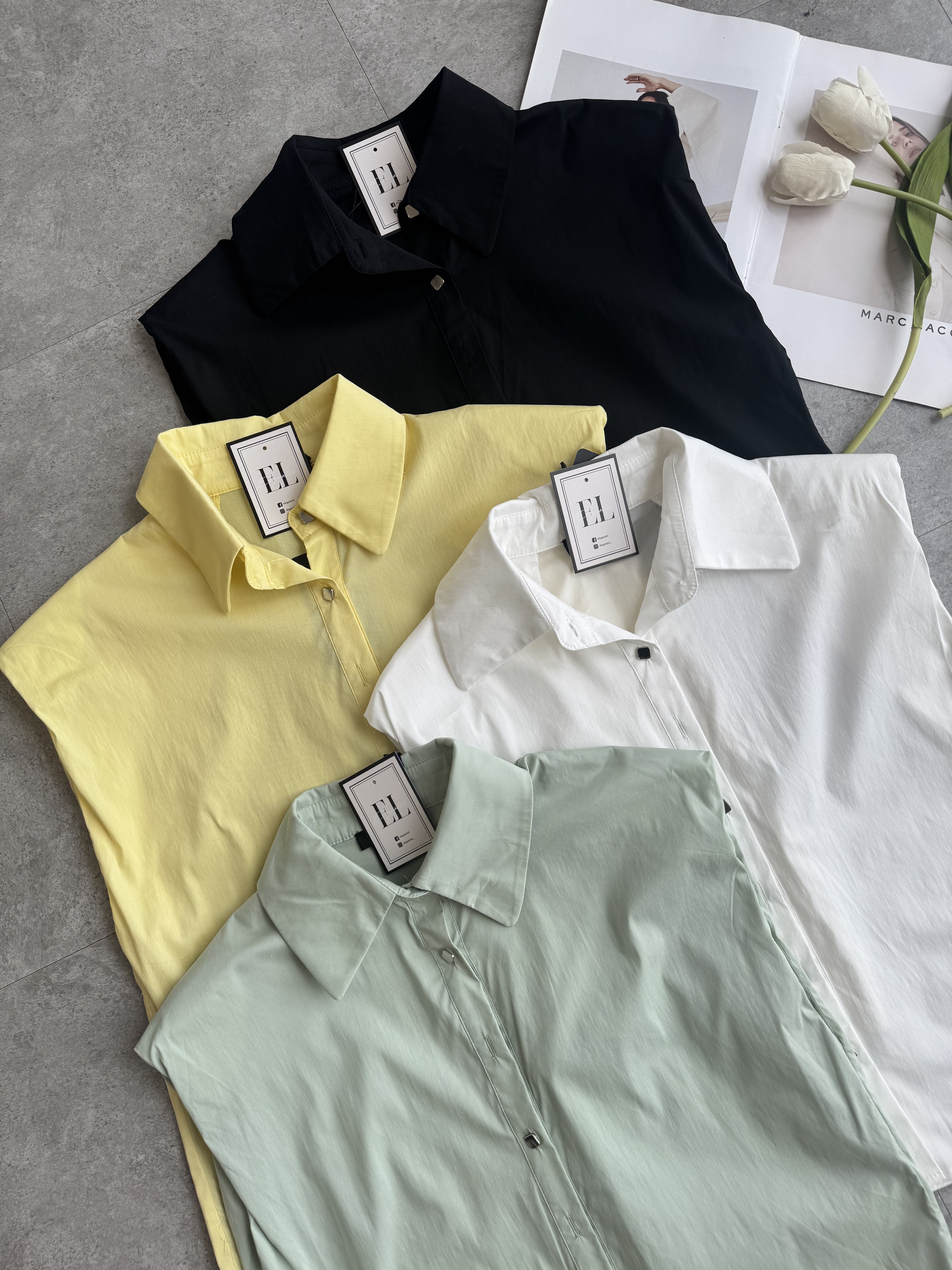 梭织垫肩方扣衬衫