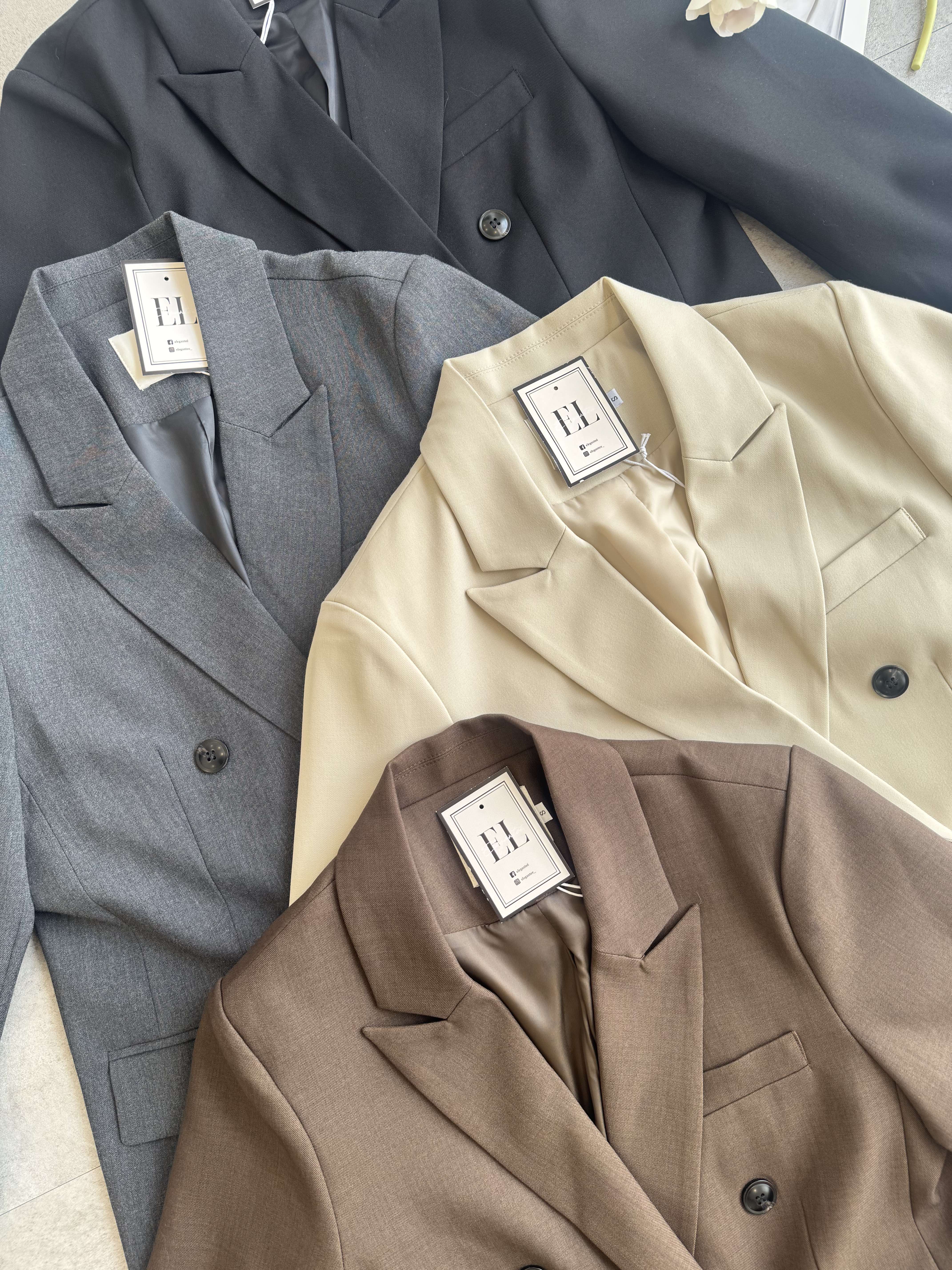 韩系oversize 拼色袖长版西装外套（小垫肩）