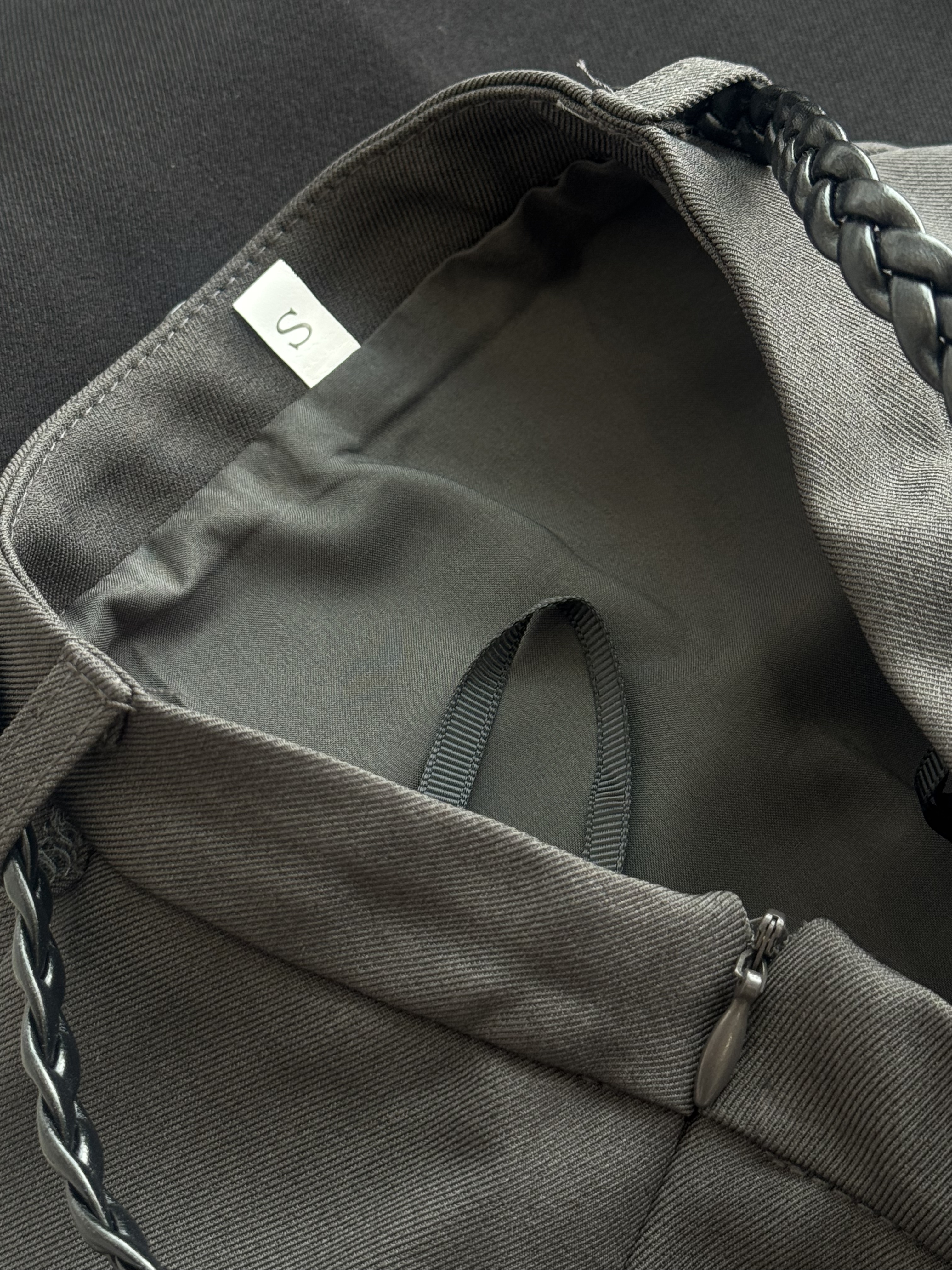 麻编腰带西装直筒长裙