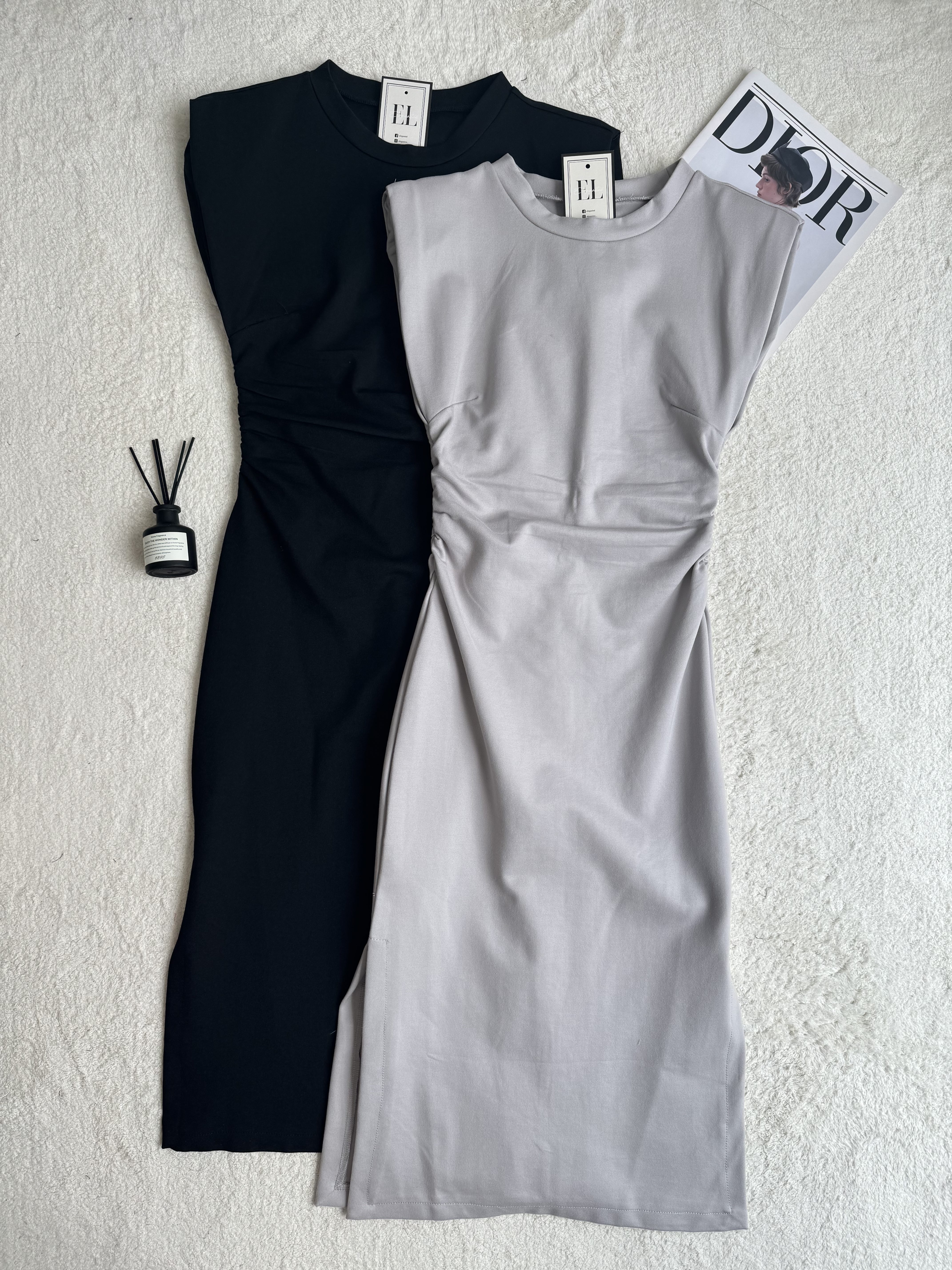 垫肩收腰连身裙