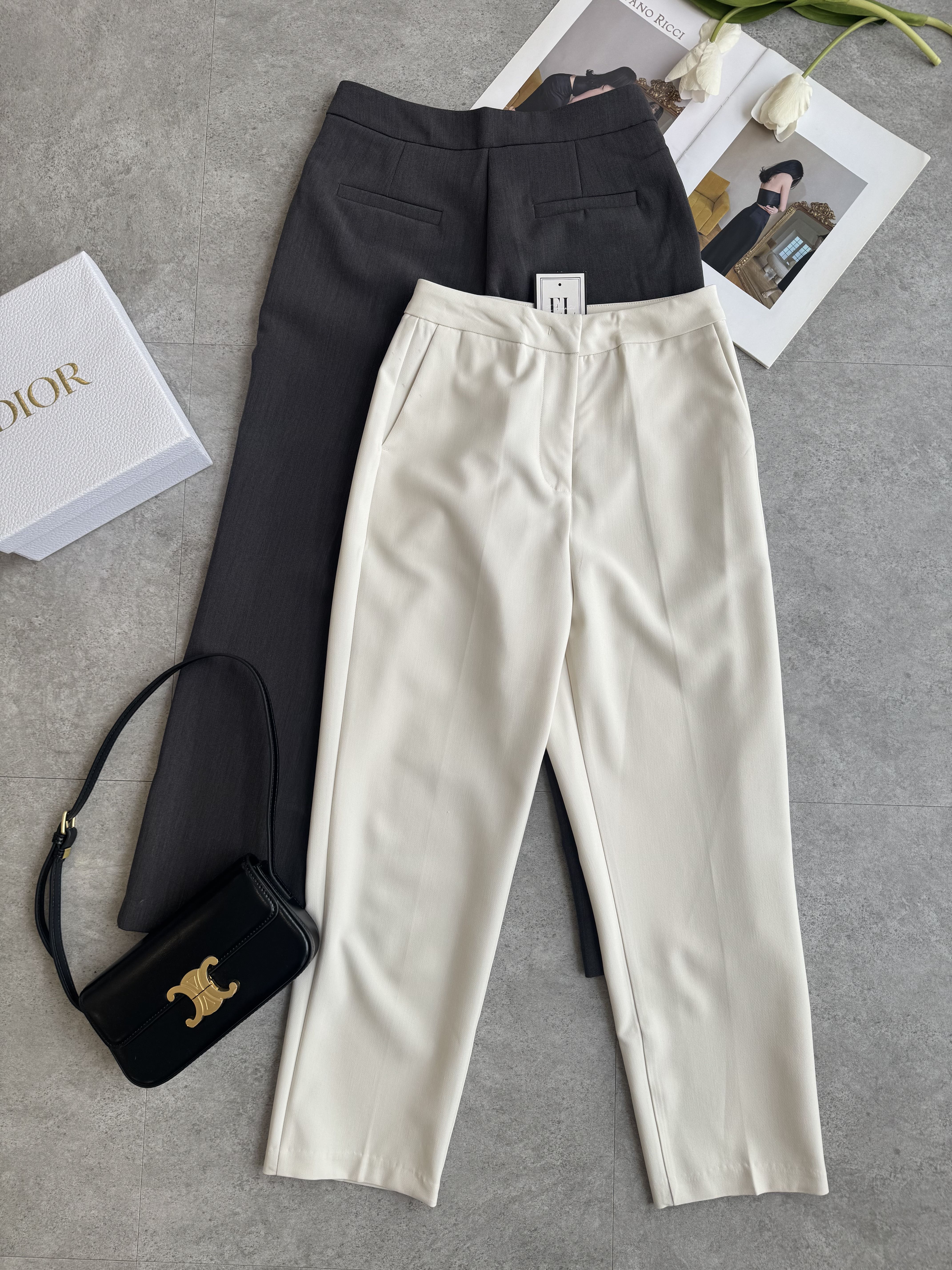 Mango高腰西装窄脚长裤