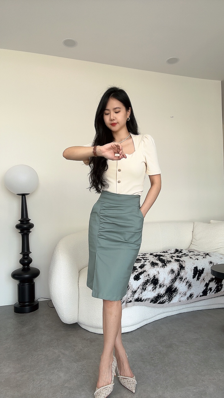 修腹皱褶Pencil Skirt