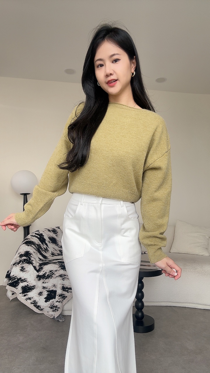 一字领长袖毛衣