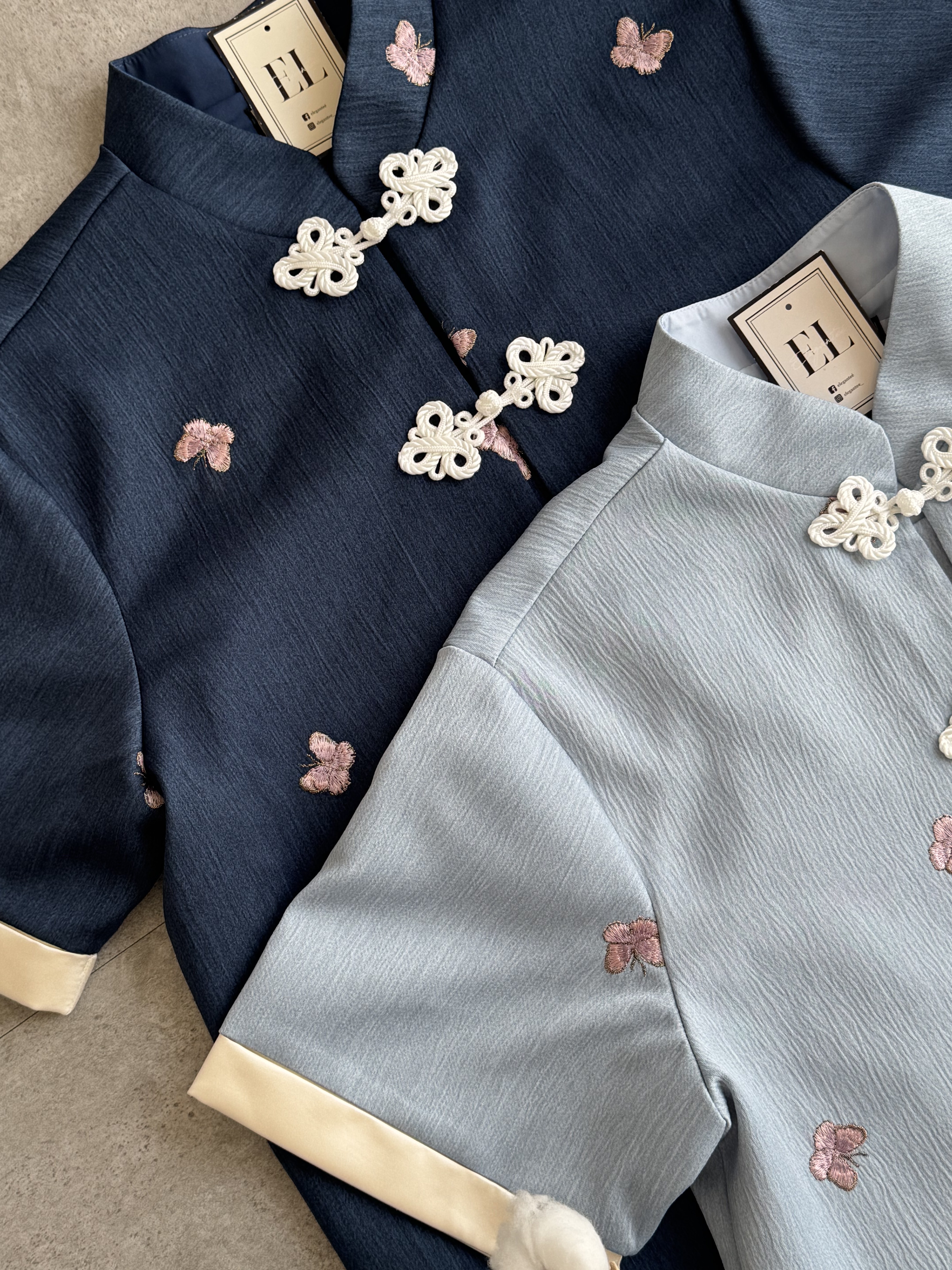 (BO-DEC)《亲子-男》粉蝴蝶刺绣高质感纹理面料唐装