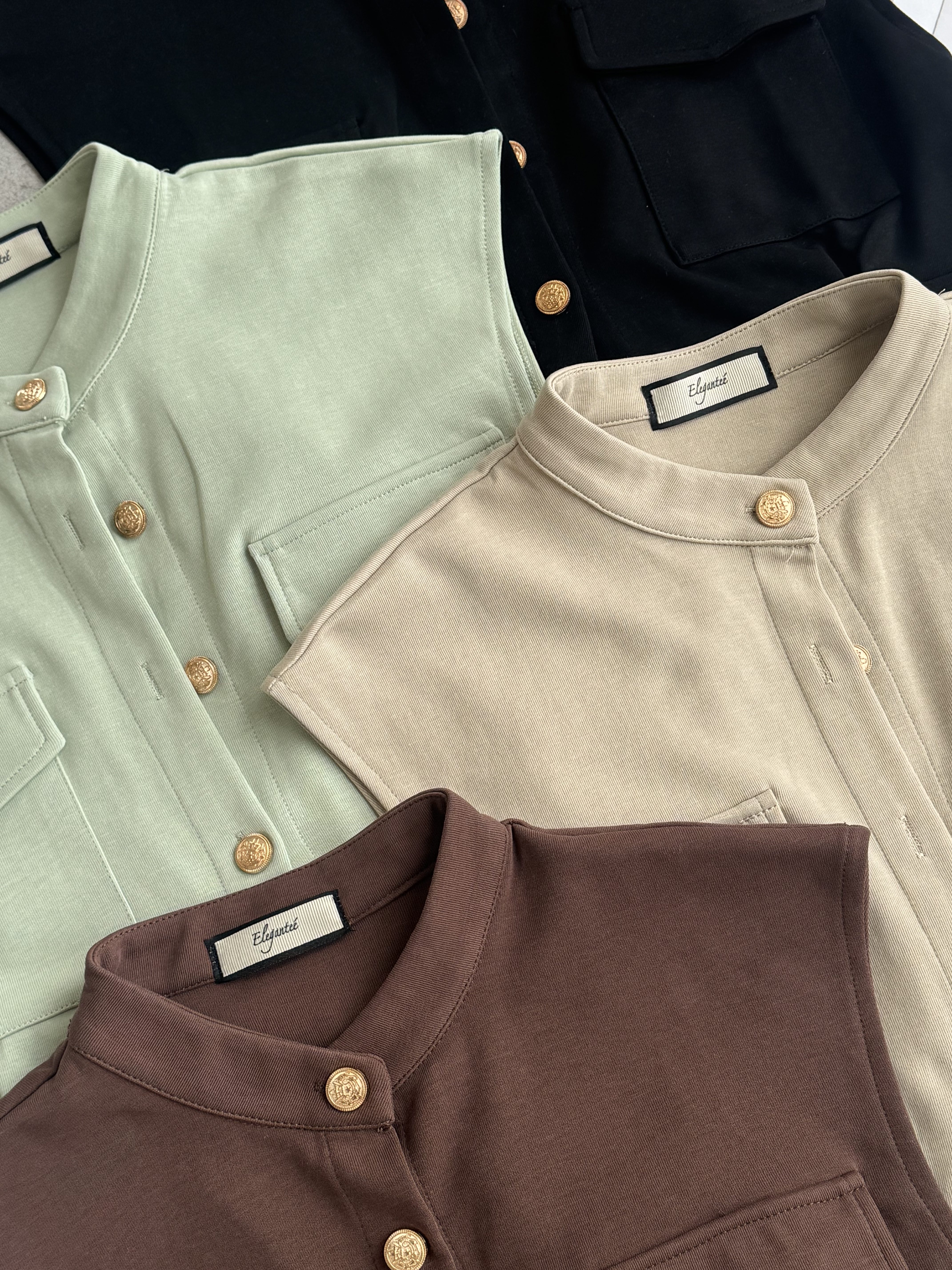 厚Cotton金扣弹性塑胶腰口袋上衣