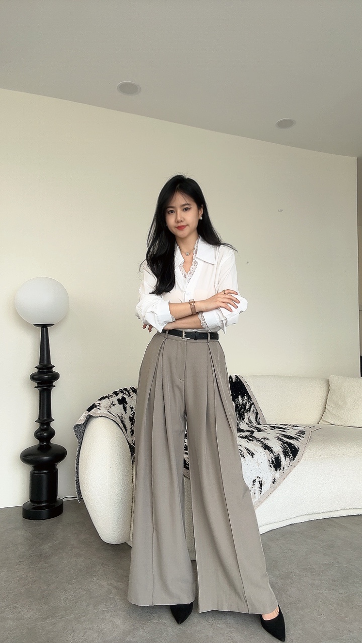 塑胶腰高开叉阔腿裤-腰带