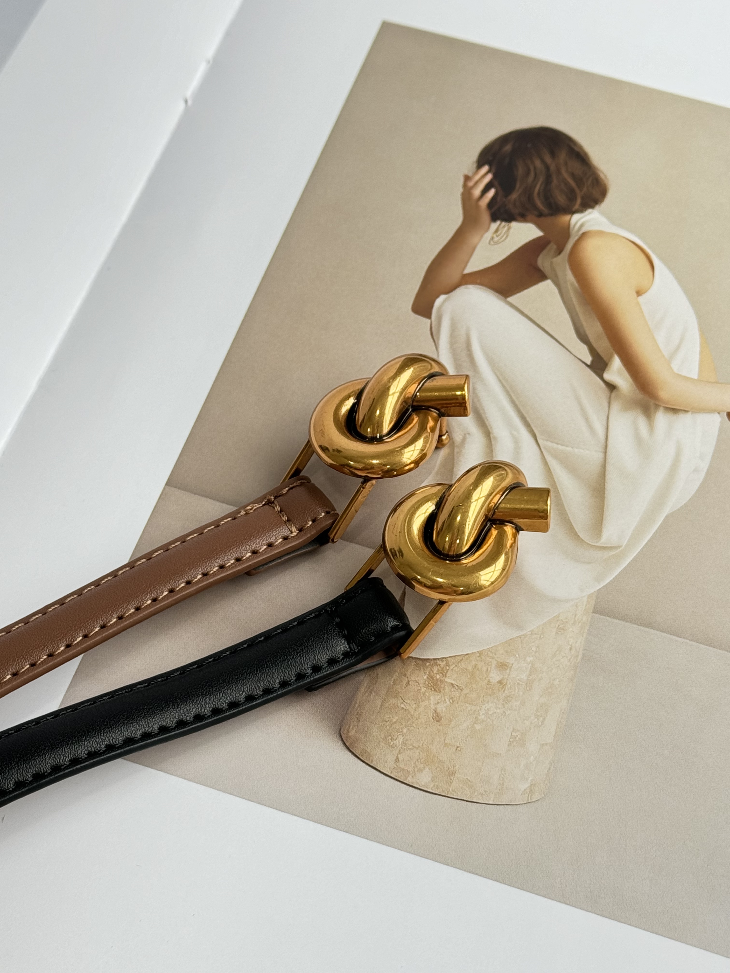 麻花金扣细真皮腰带