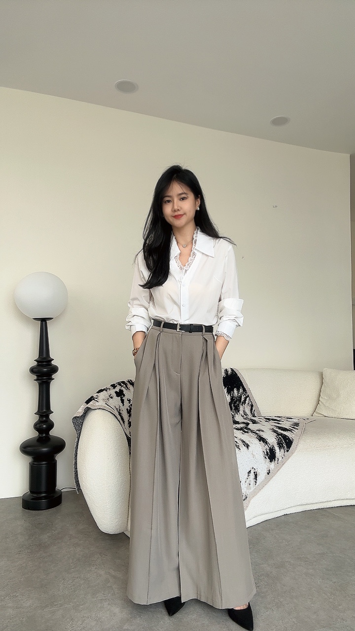 塑胶腰高开叉阔腿裤-腰带