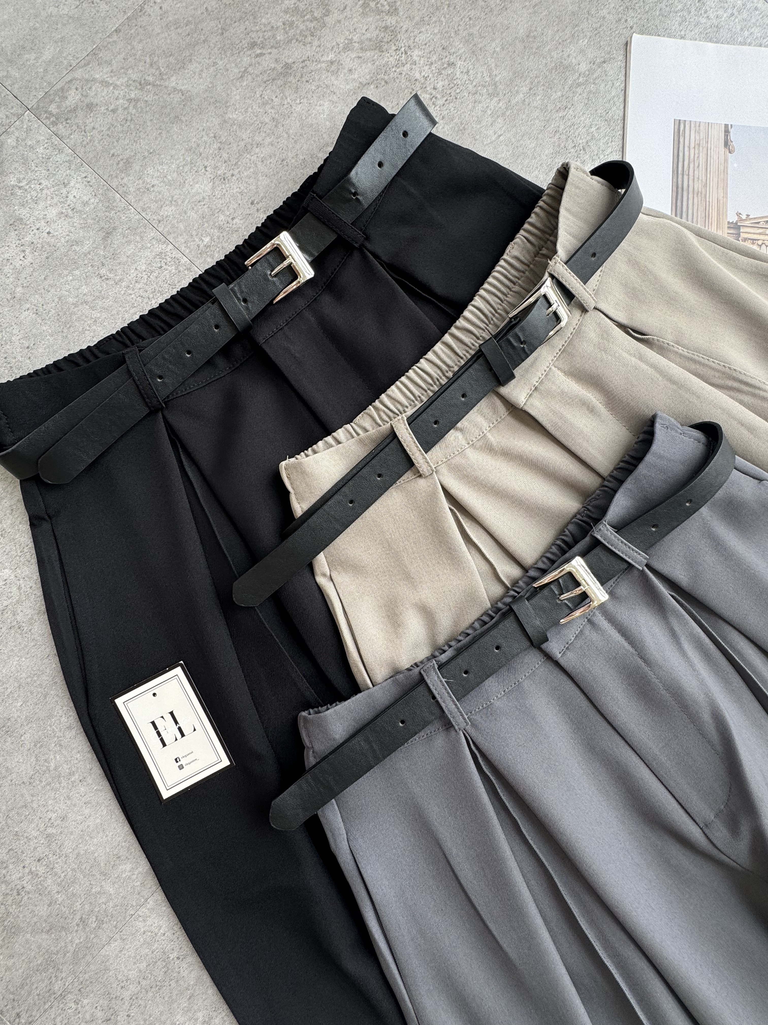 塑胶腰高开叉阔腿裤-腰带