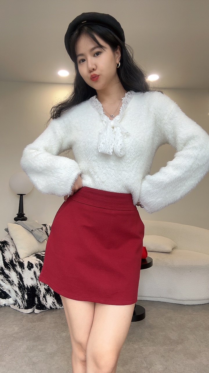 蕾丝蝴蝶结长袖毛衣