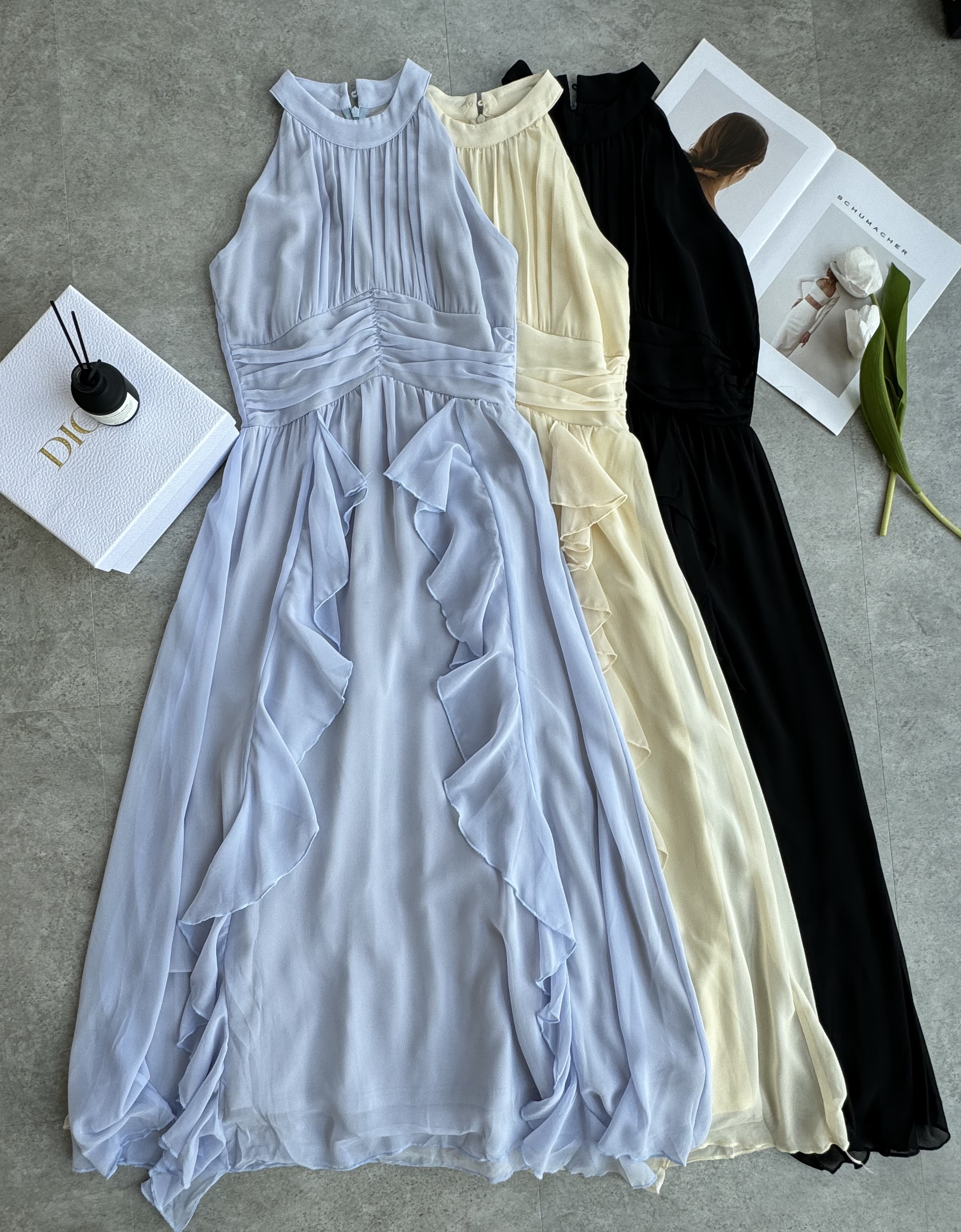 仙气挂脖雪纺连身裙