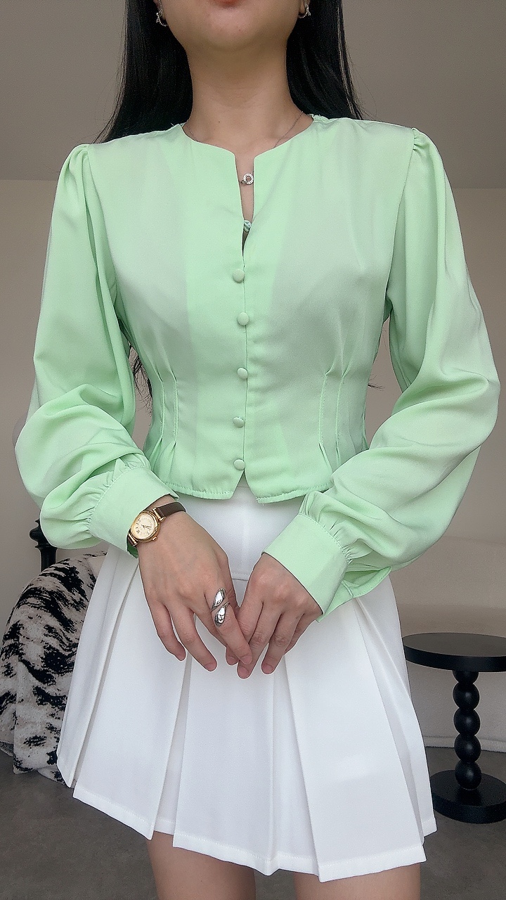 雪纺宫廷侧拉链长袖上衣