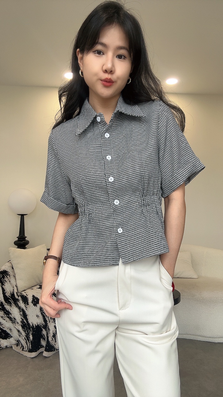 滑面收腰卷袖衬衫