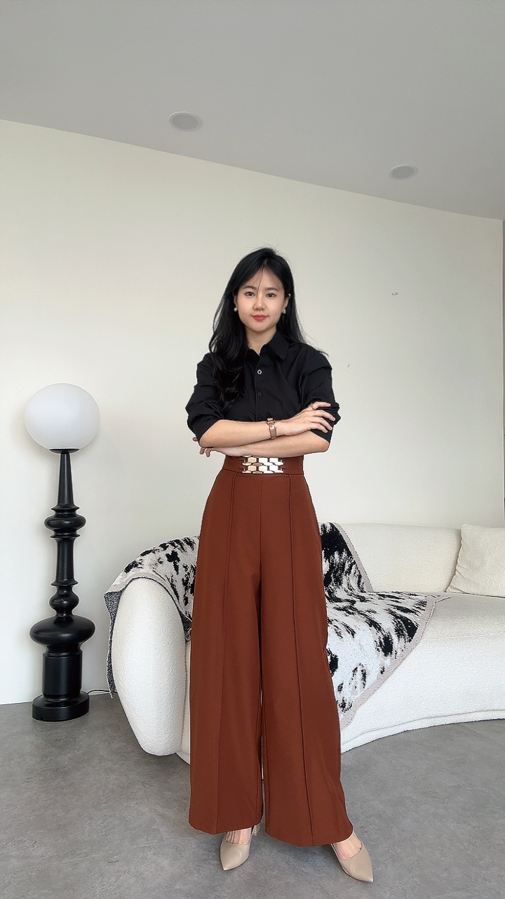 粗金带直线阔腿裤