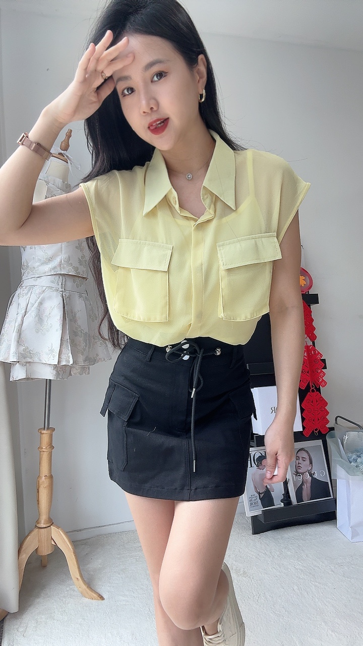 透视工装风两件式上衣