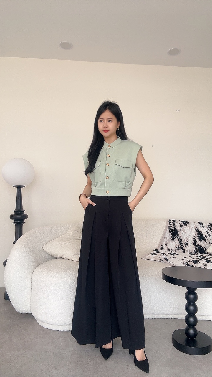 厚Cotton金扣弹性塑胶腰口袋上衣