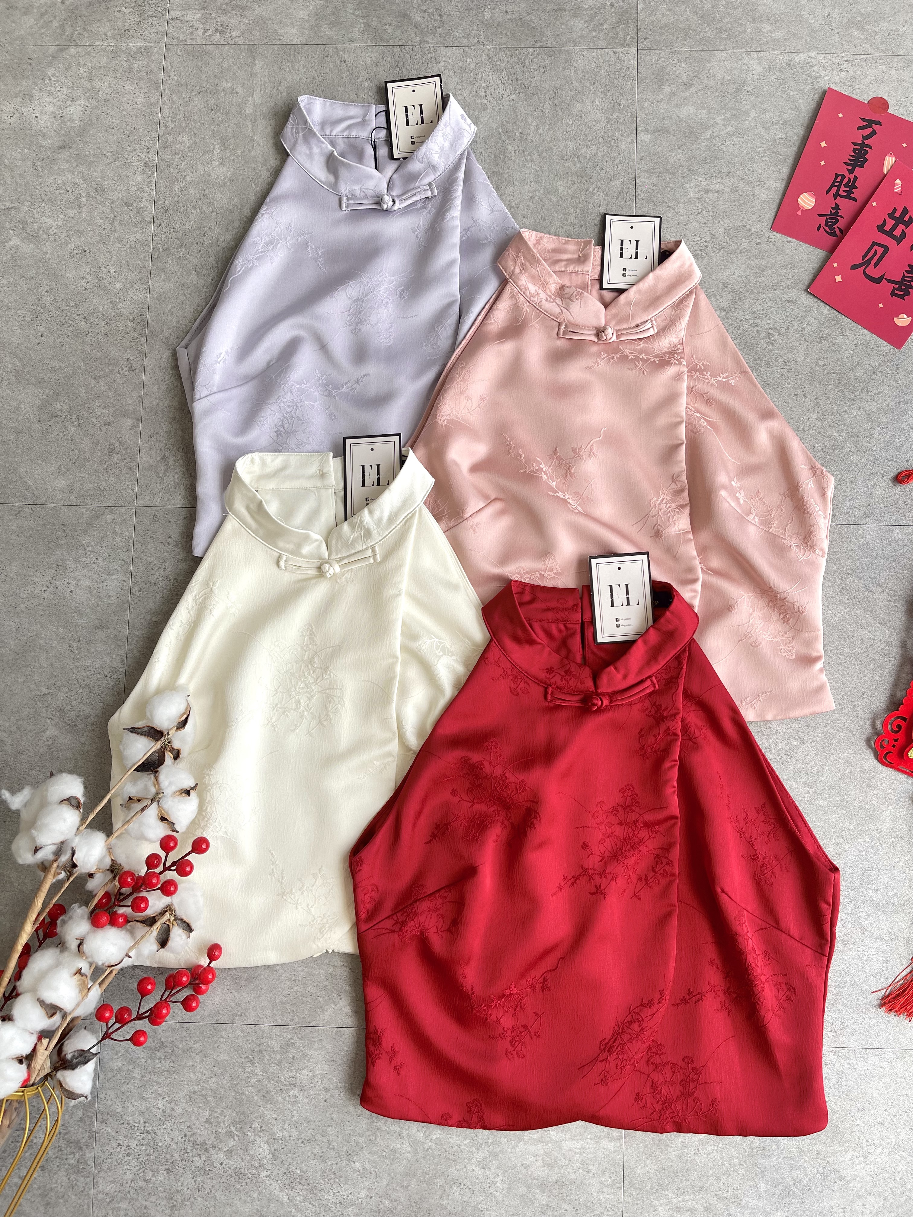 《新年》高级皱纹理压花削尖旗袍Top