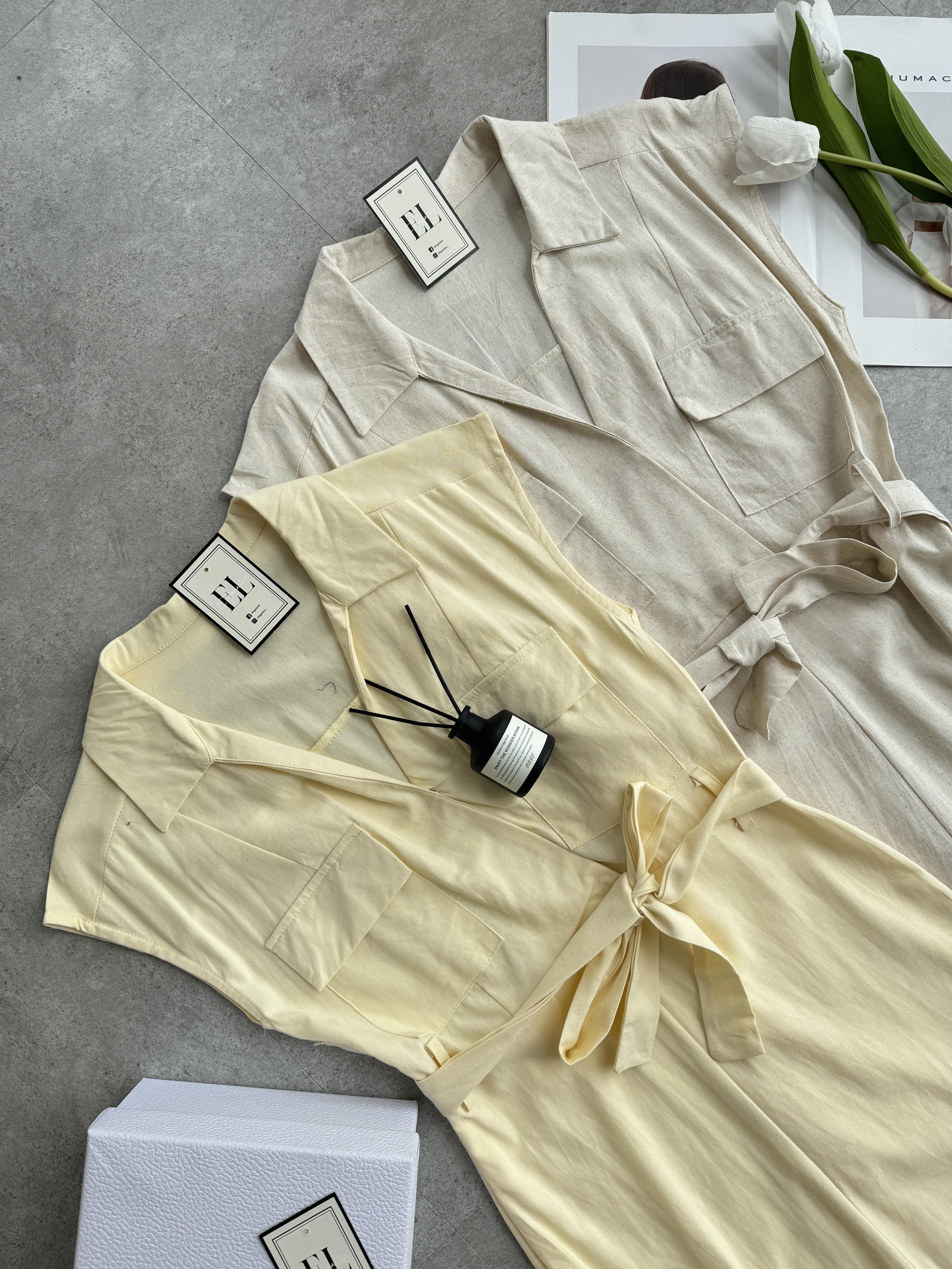 软麻轻爽工装风过肩袖dress