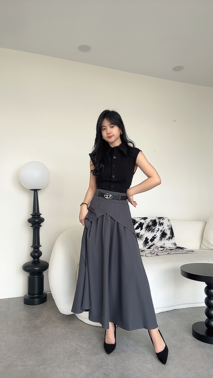 帅气设计感假两件裙-腰带