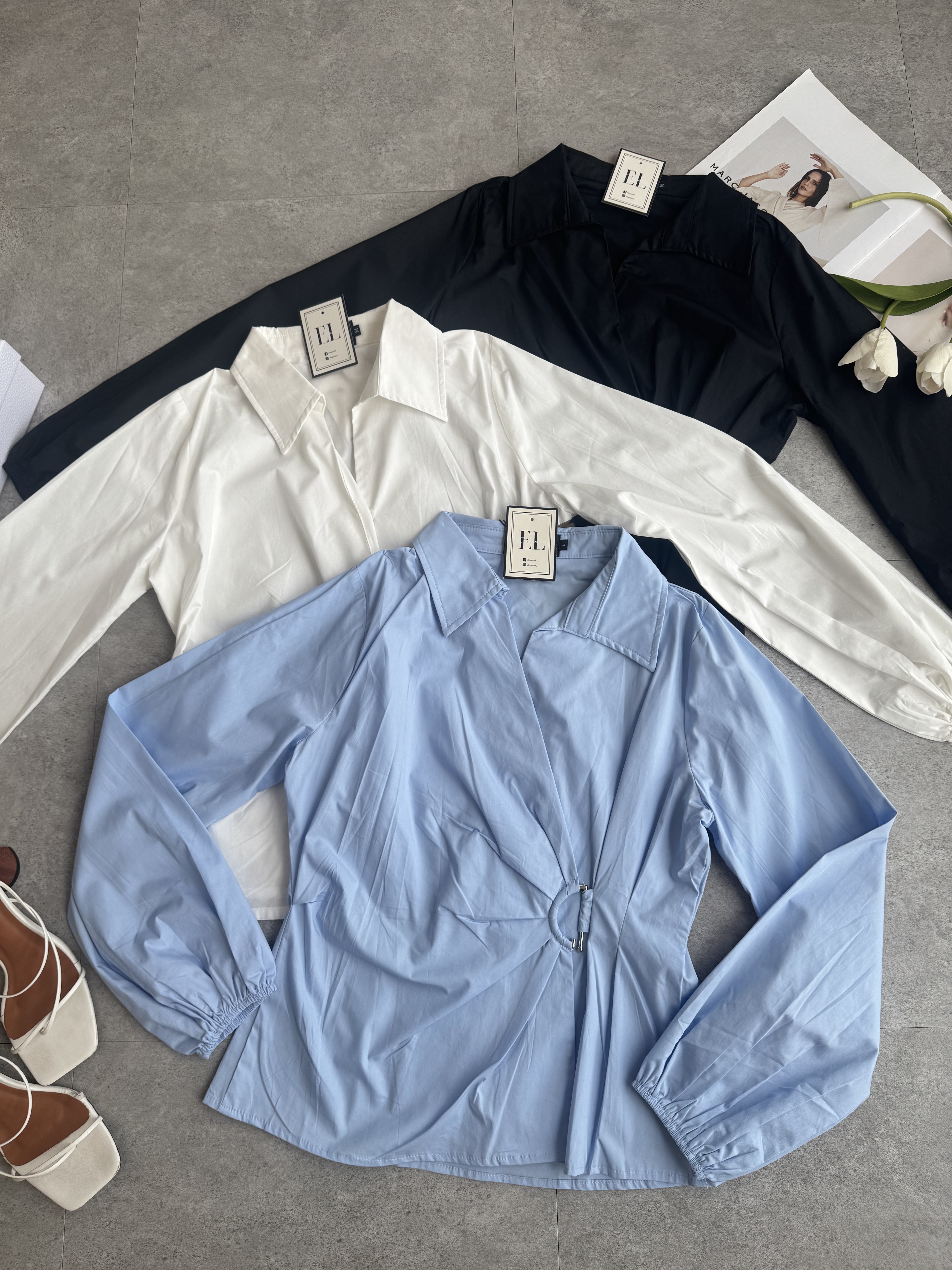 知性腰间设计扣长版衬衫