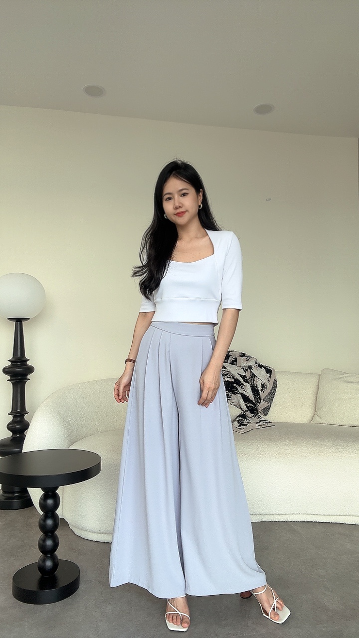 New轻薄款滑面简约高腰阔腿