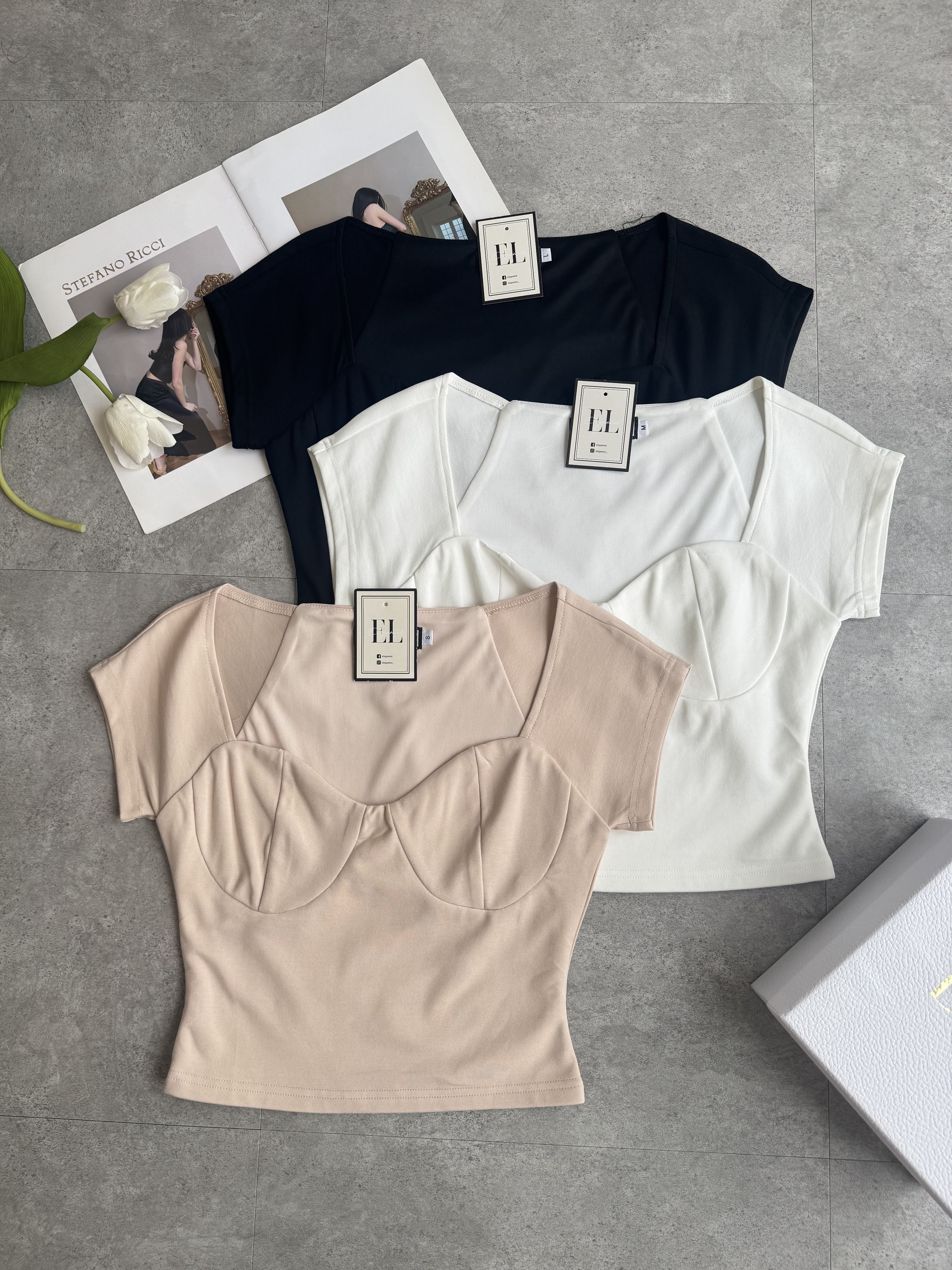 半袖柔软绵宽爱心方领Top