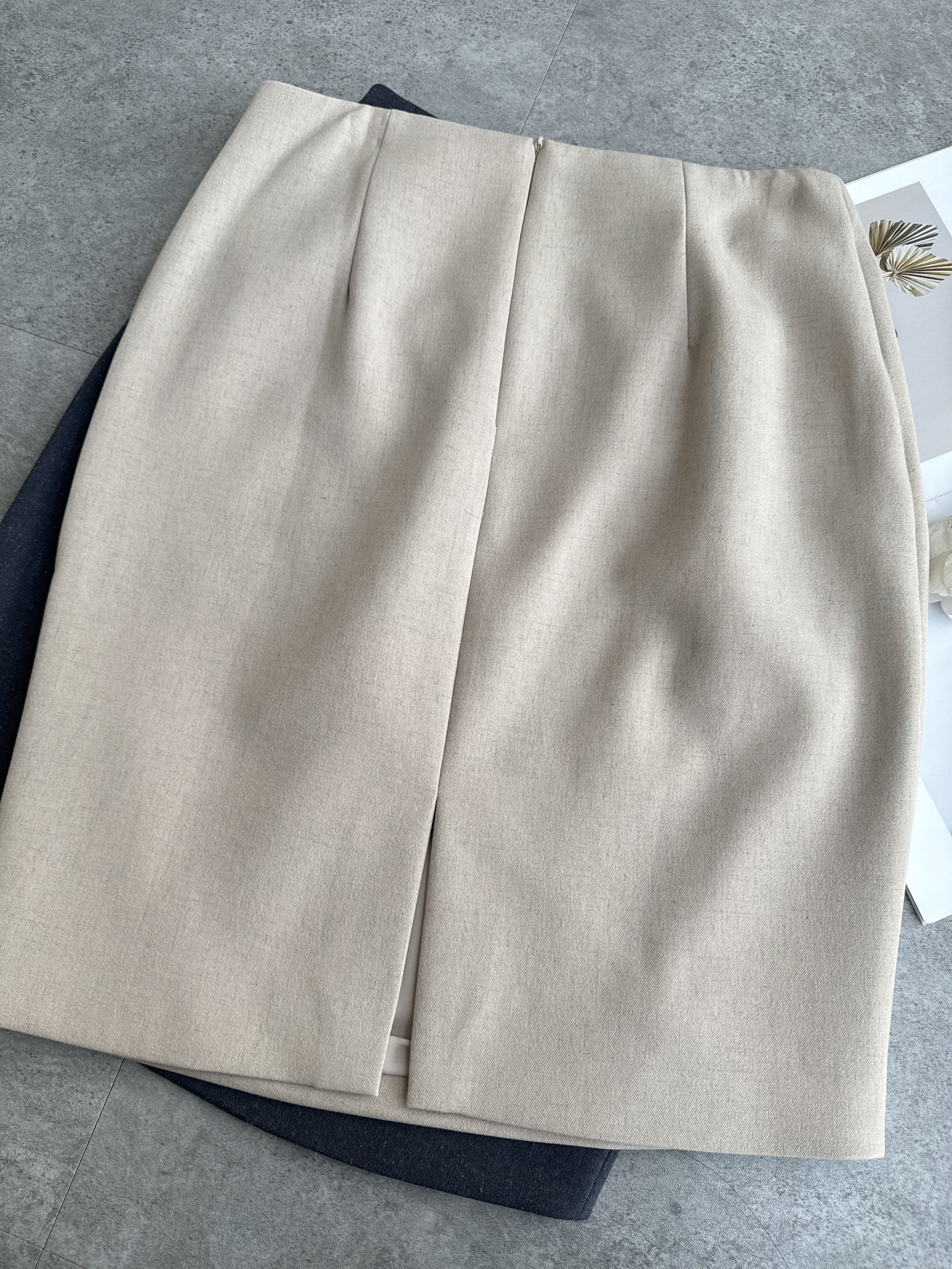 <EL高级系列>高级麻5分Pencil Skirt