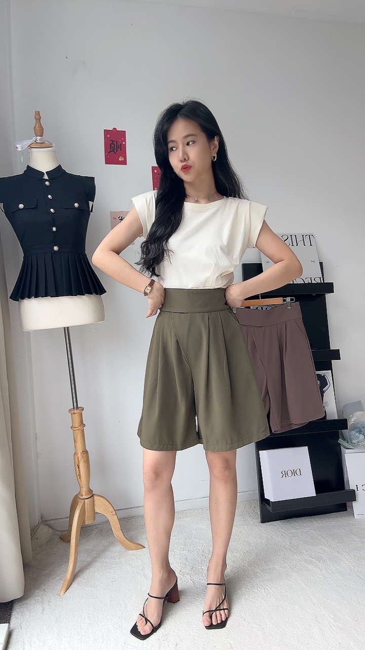 显瘦斜线设计厚腰线5分裤