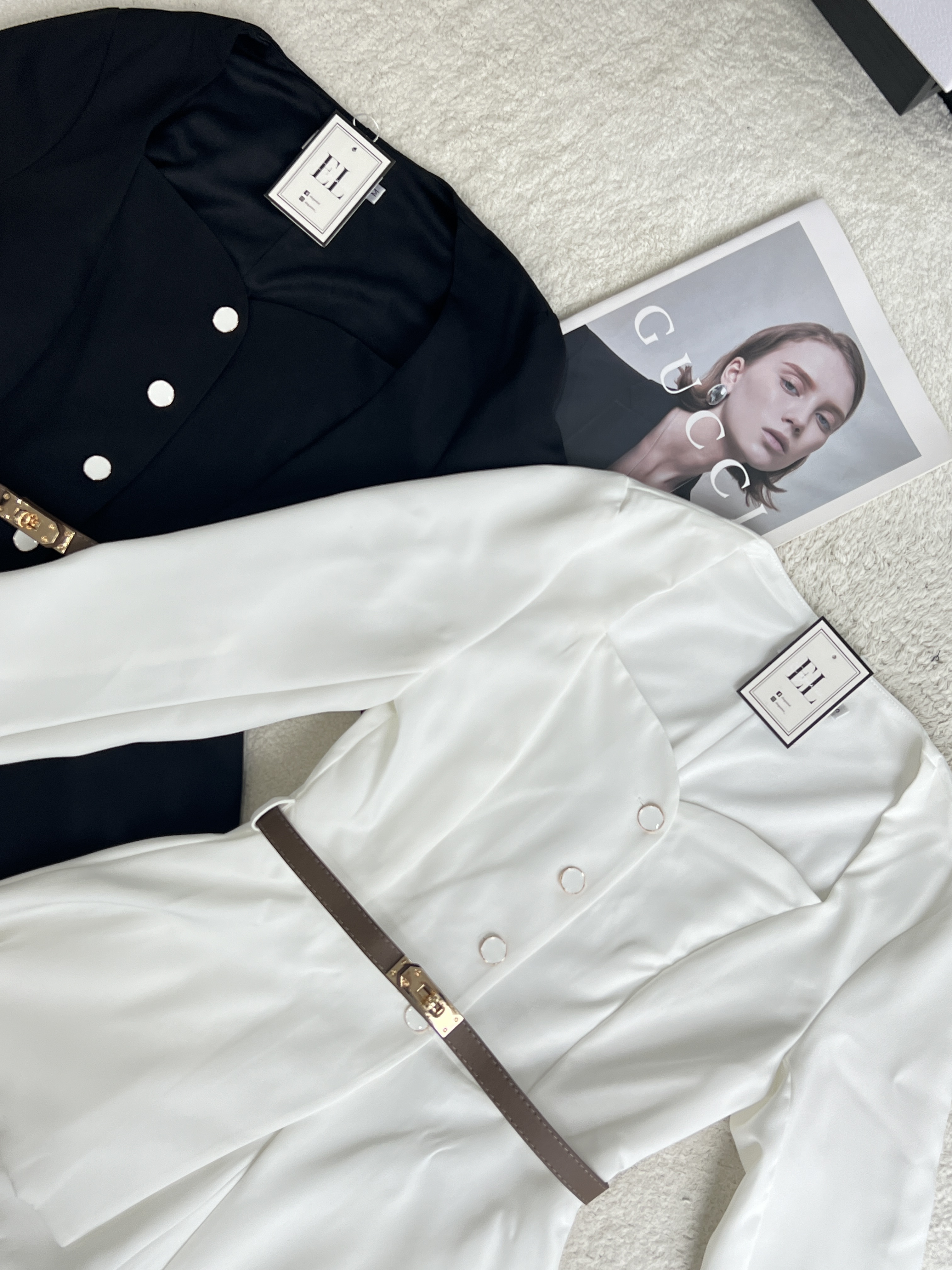 复古三角领长袖短裤套装-副送腰带