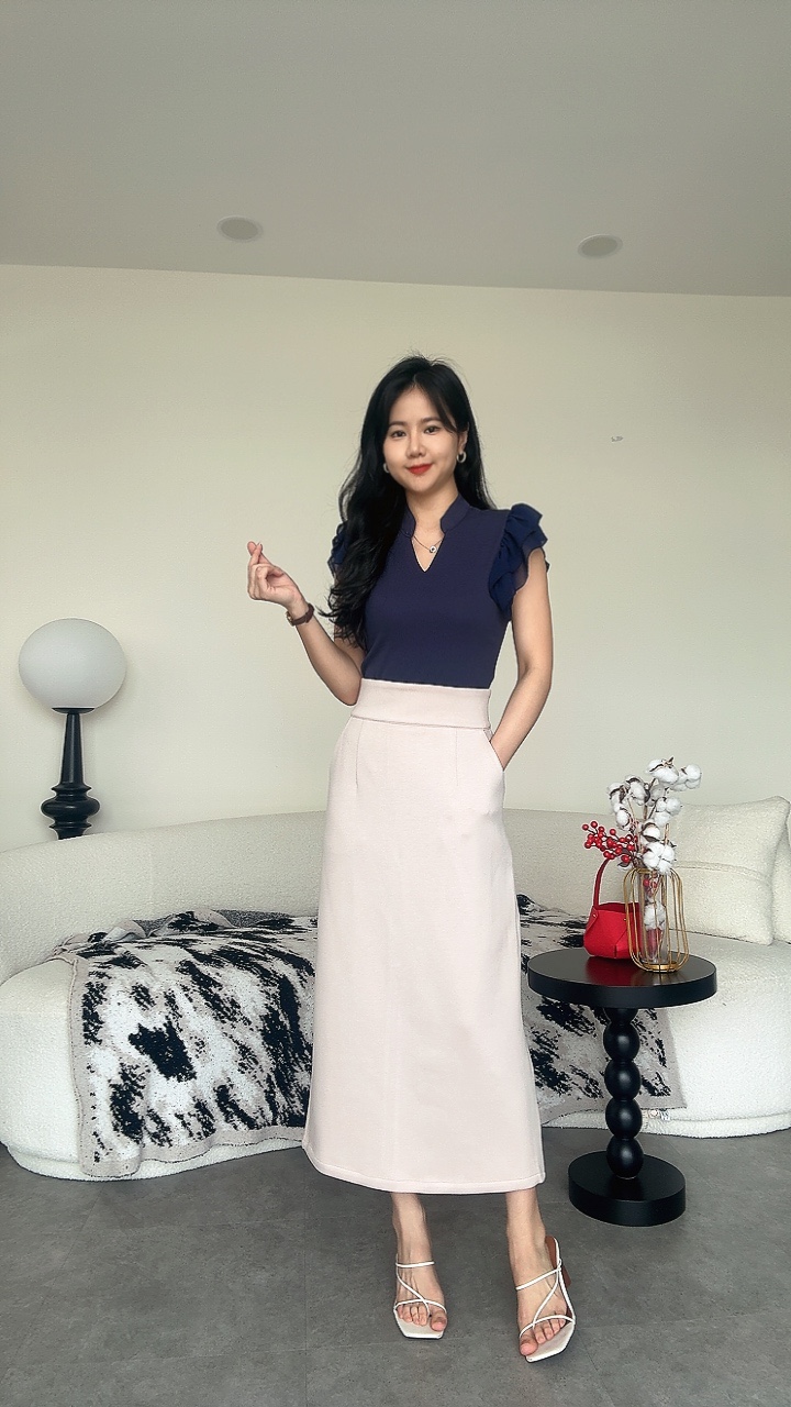 高腰厚滑料长裙