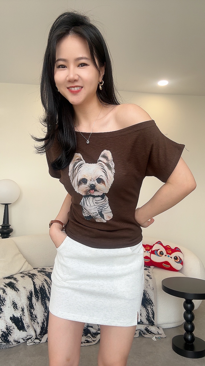柔丝料狗狗Tee （斜肩）