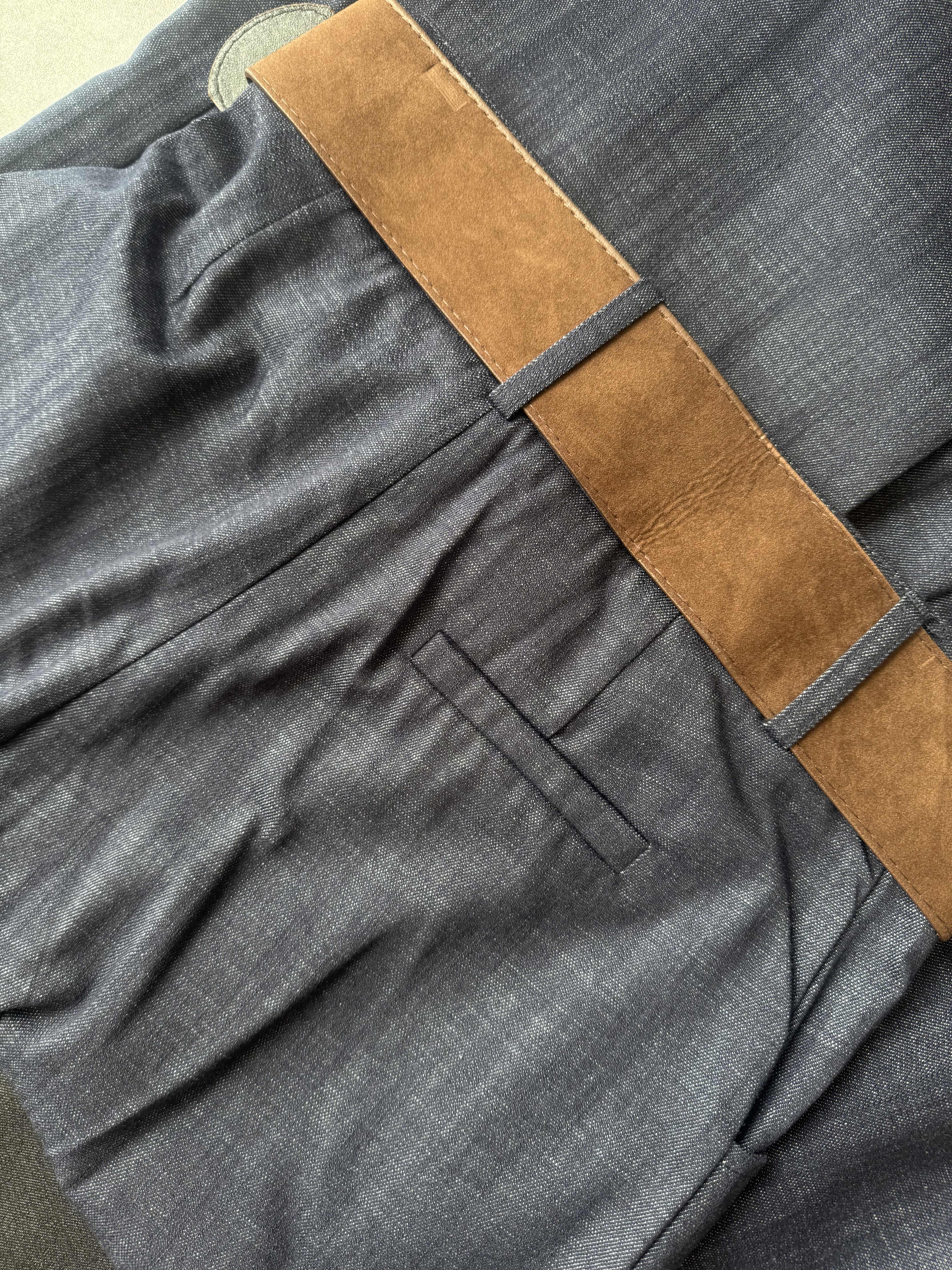 复古绒布厚腰带Denim-like高腰阔腿裤