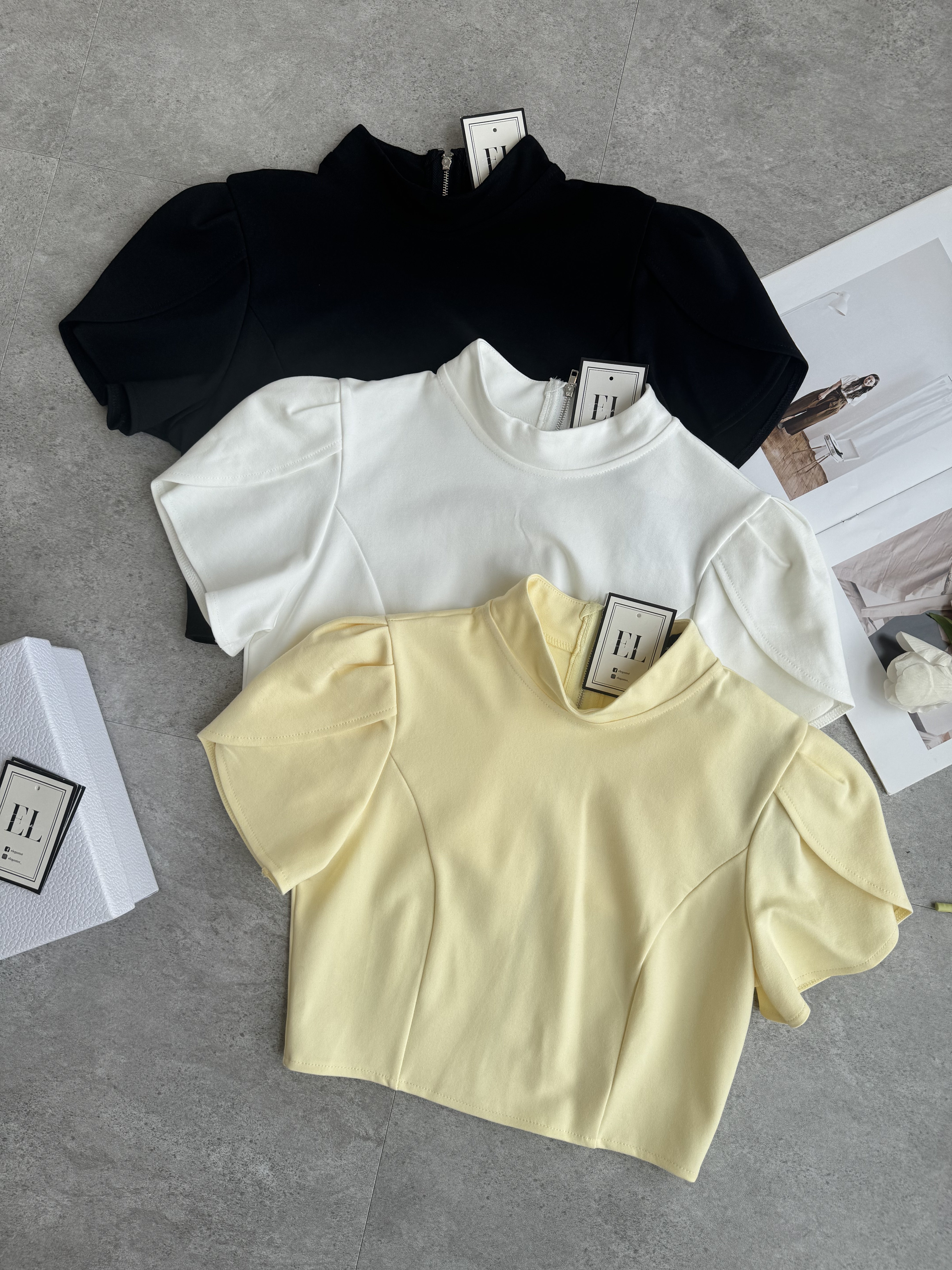 罗马高领宫廷袖短上衣