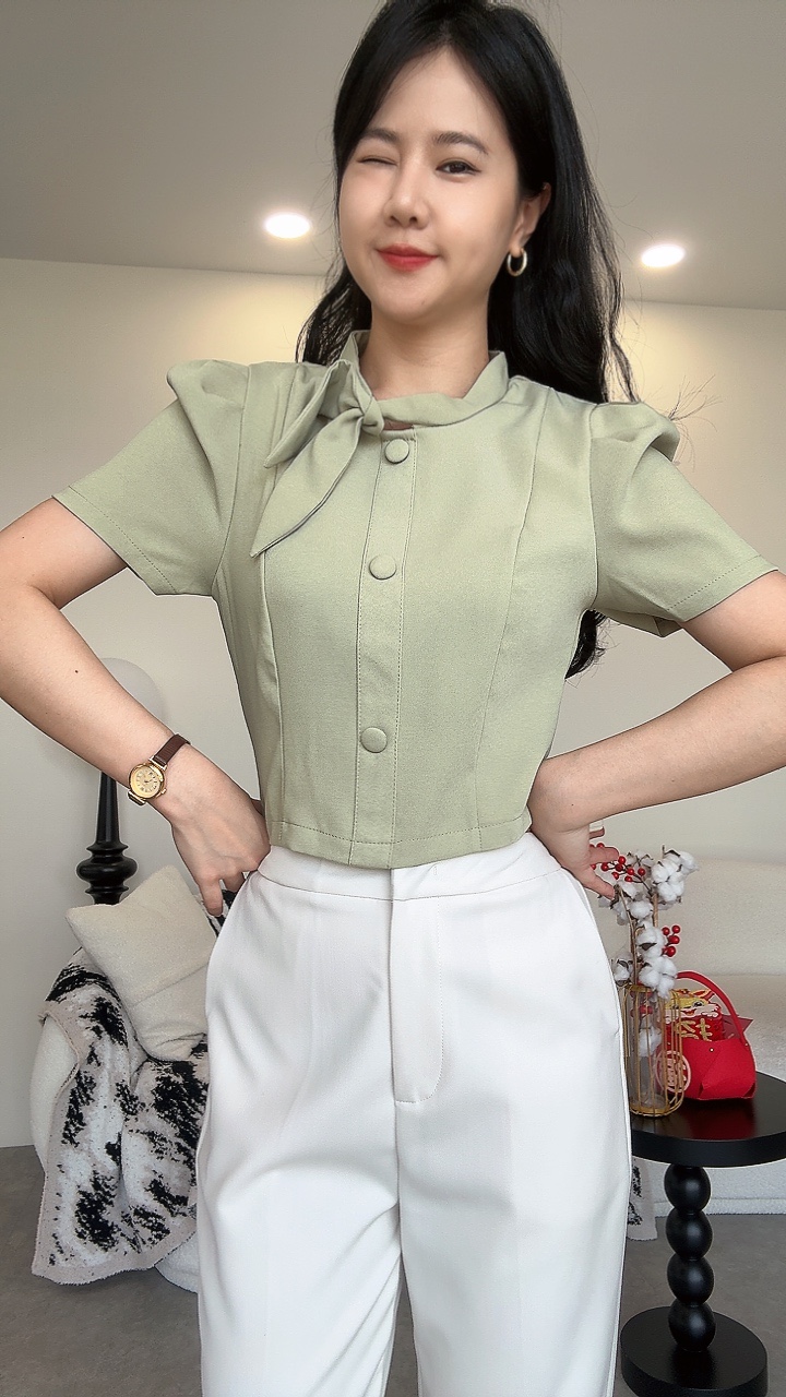 小蝶领3纽短袖Top