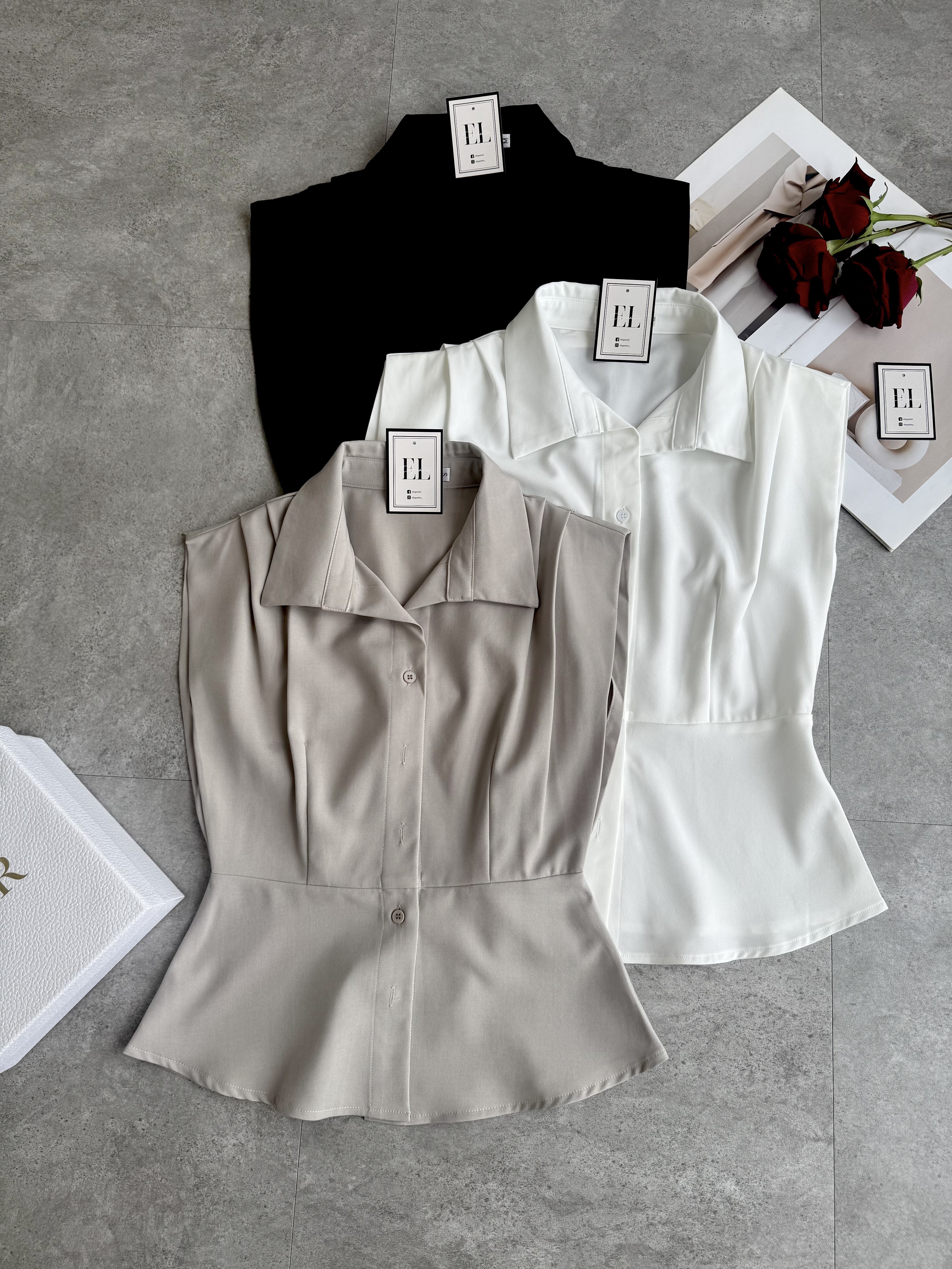 遮肚直角肩Peplum衬衫