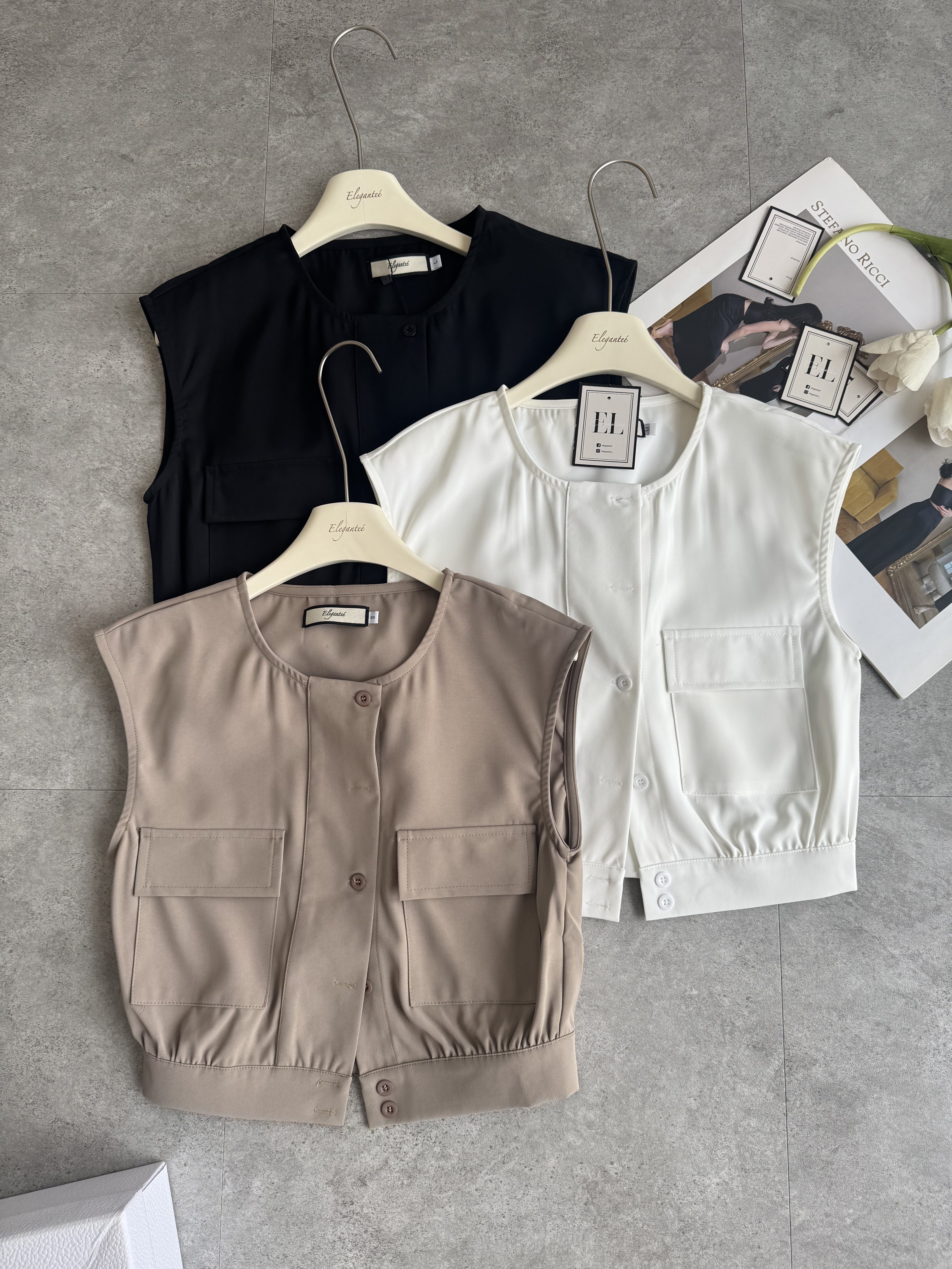 无袖过肩口袋Top