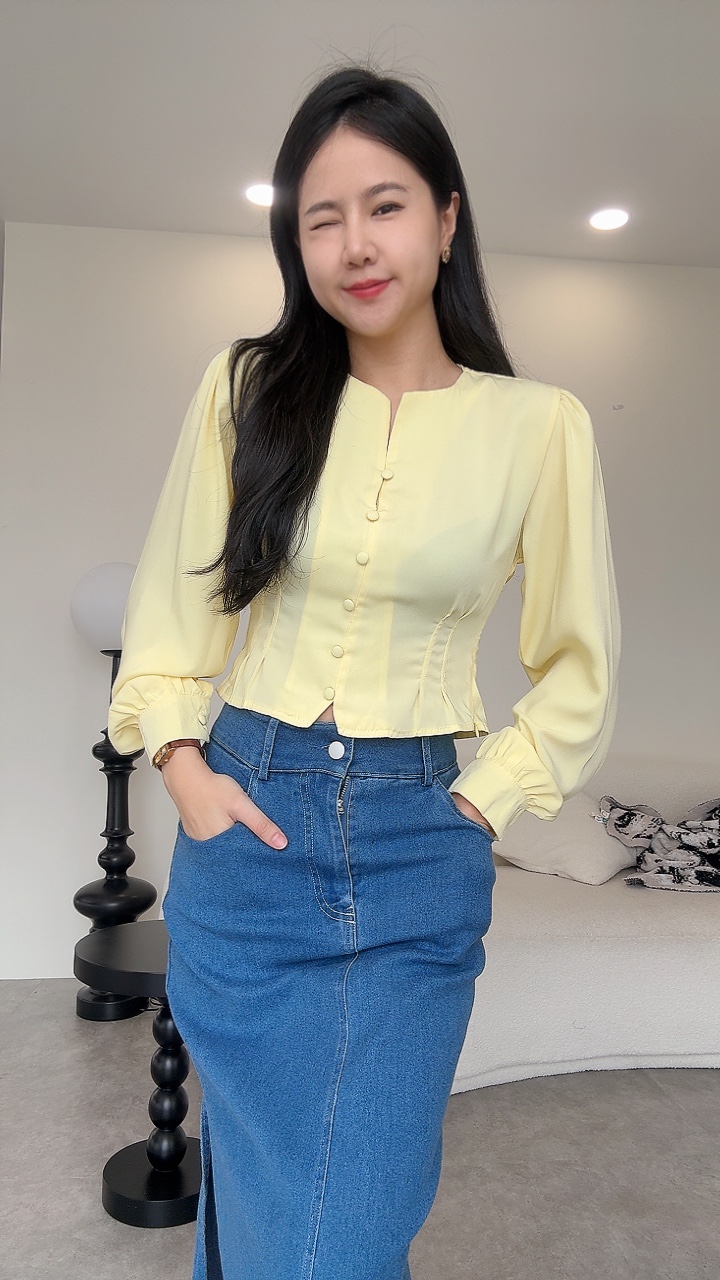 雪纺宫廷侧拉链长袖上衣