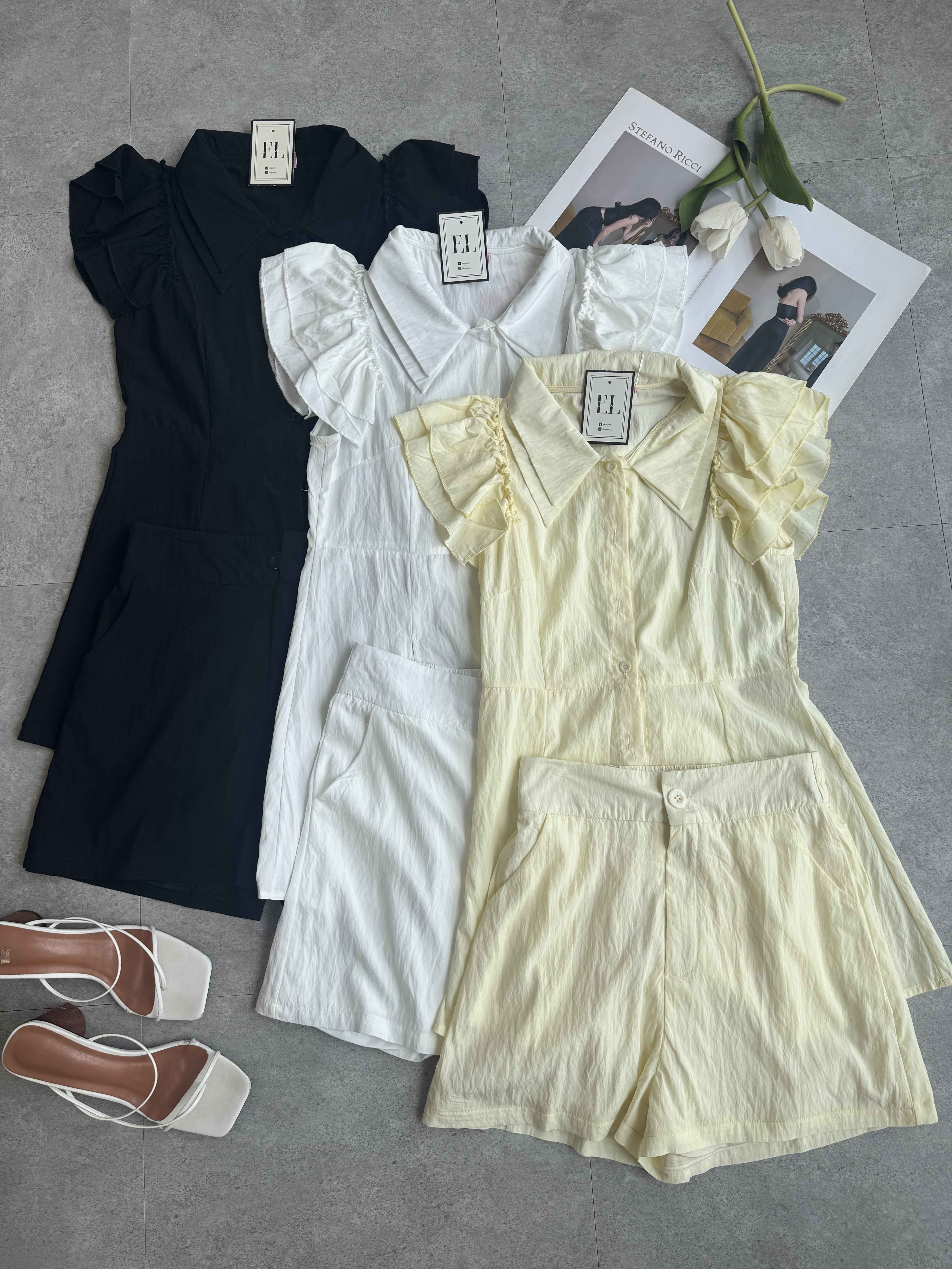 韩系软皱巴小清新飞袖短裤套装 